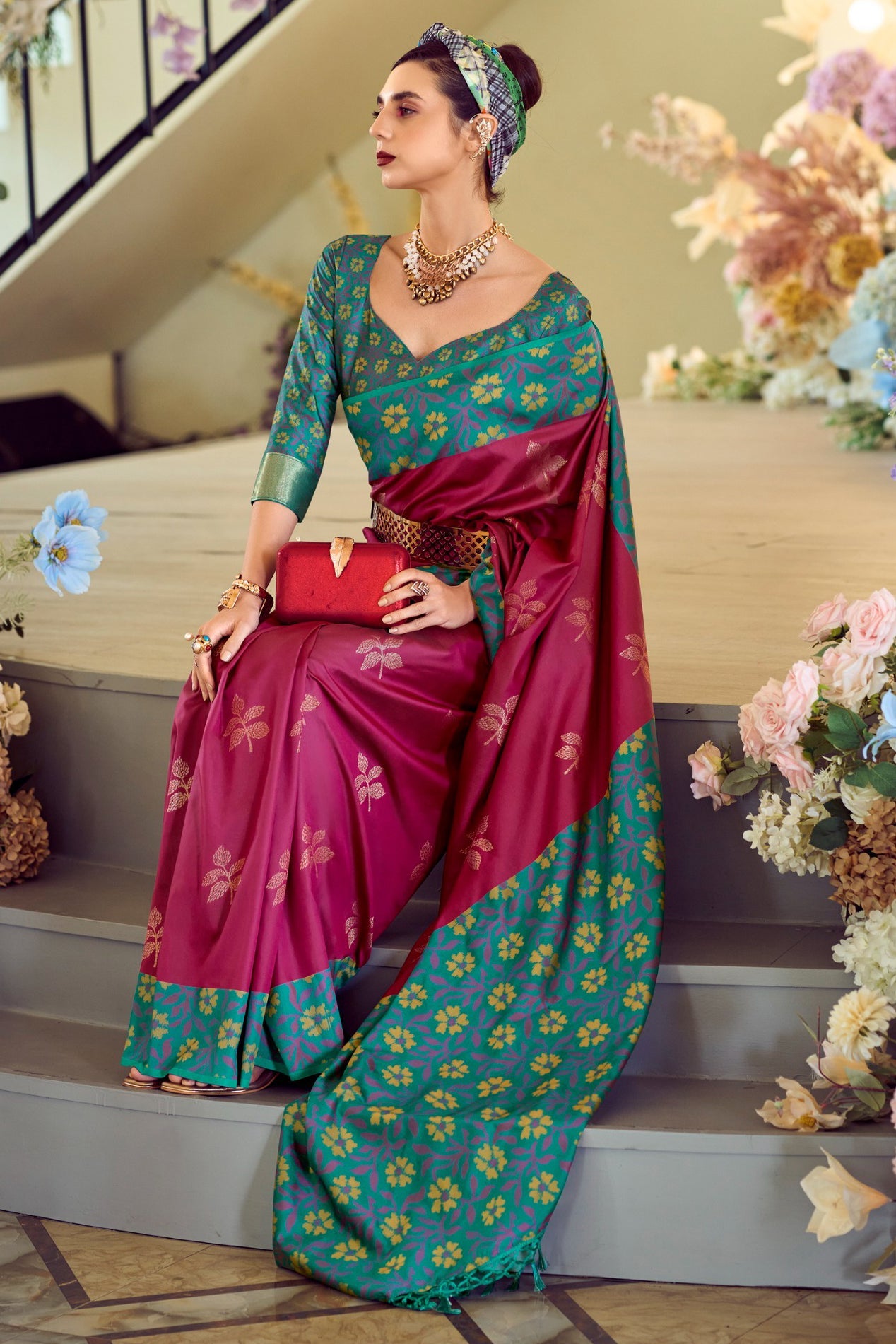 Pink Woven Silk Saree-ZB133404_3_SareeButa.com