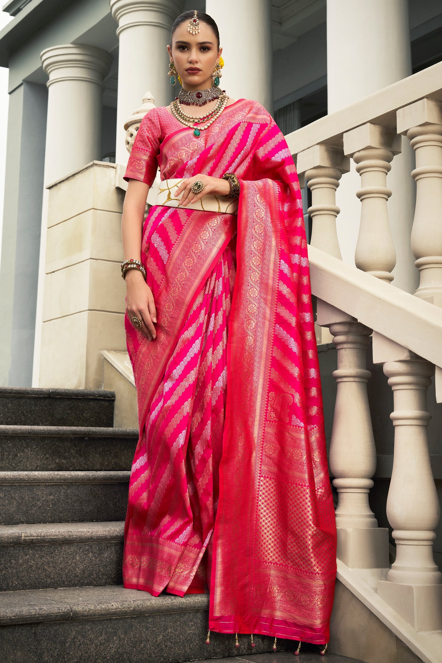 Tomato Pink Warm Silk Saree main image 1