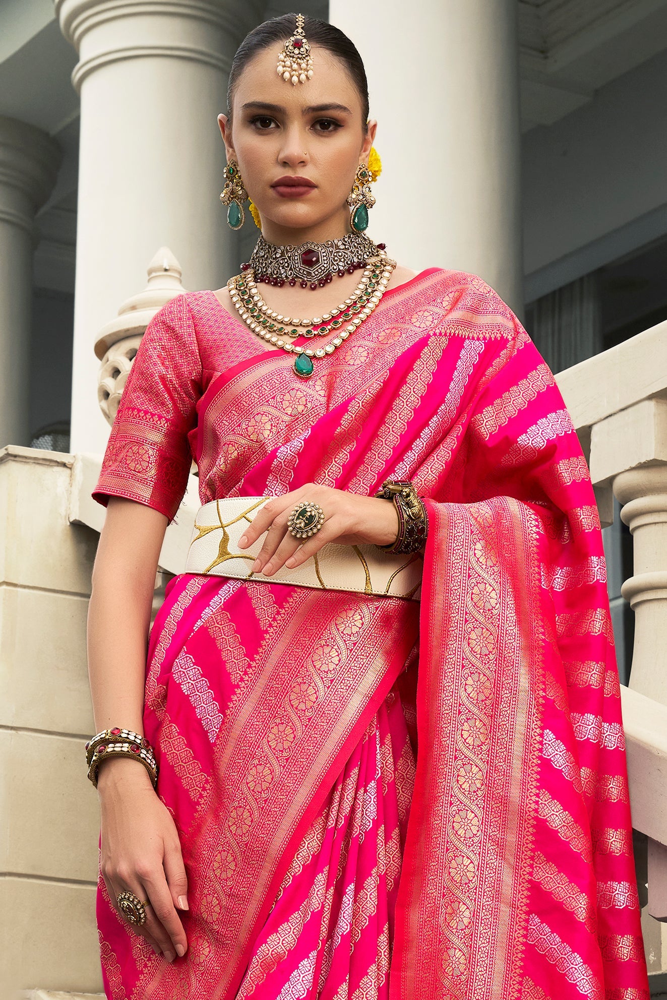 Pink Woven Silk Saree-ZB133524_2_SareeButa.com
