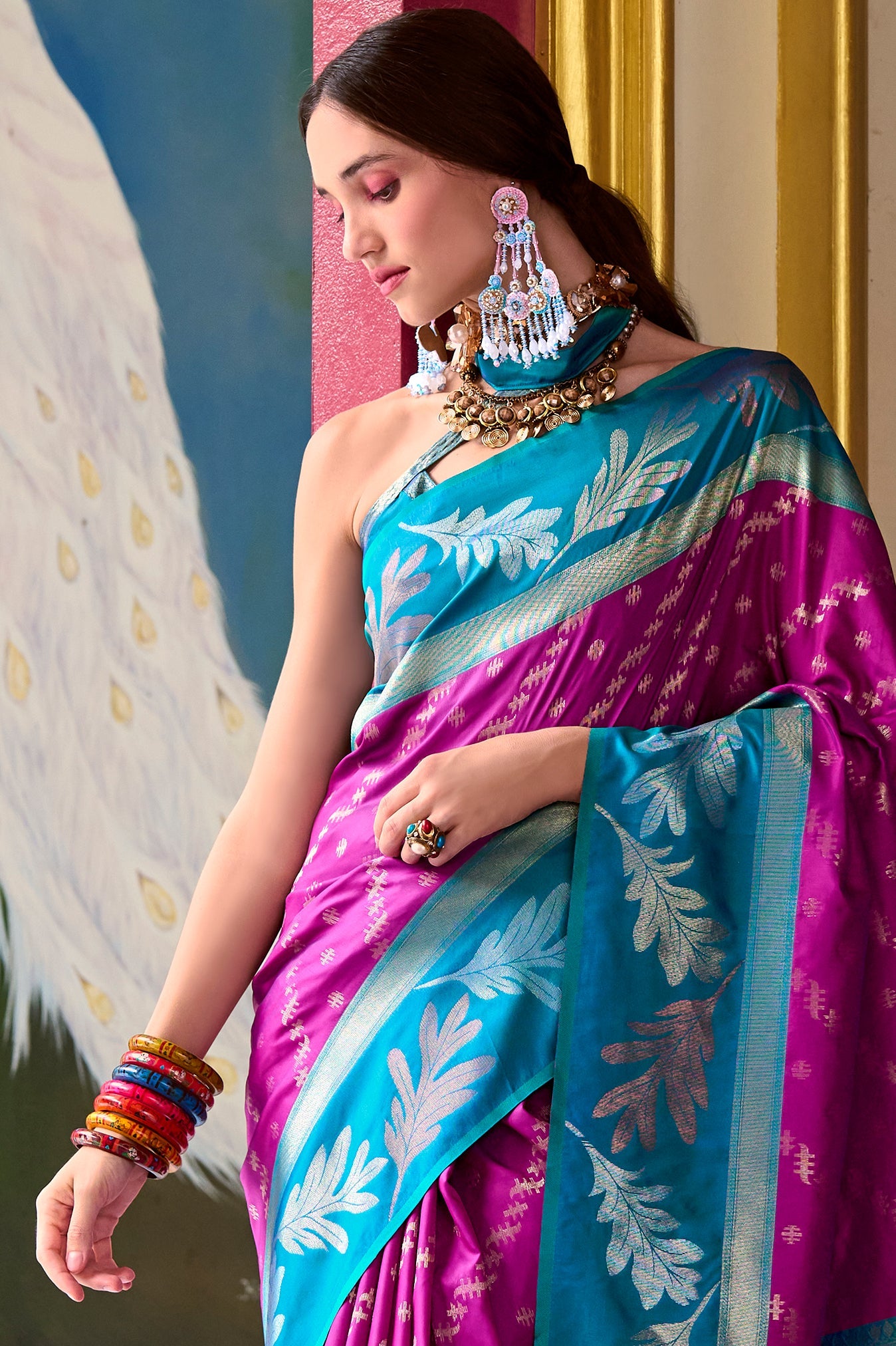 Pink Woven Silk Saree-ZB133603_2_SareeButa.com