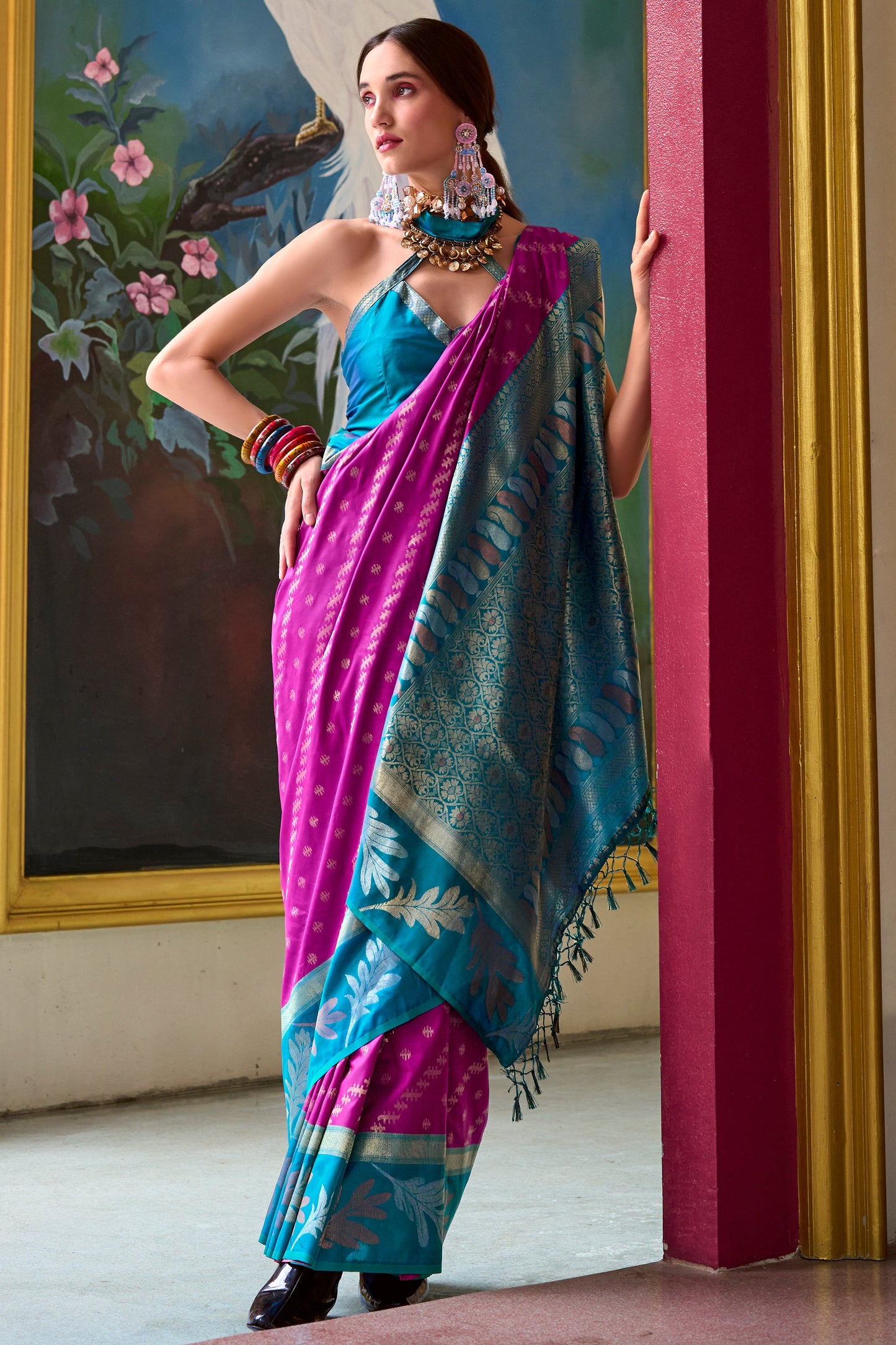 Pink Woven Silk Saree-ZB133603_3_SareeButa.com