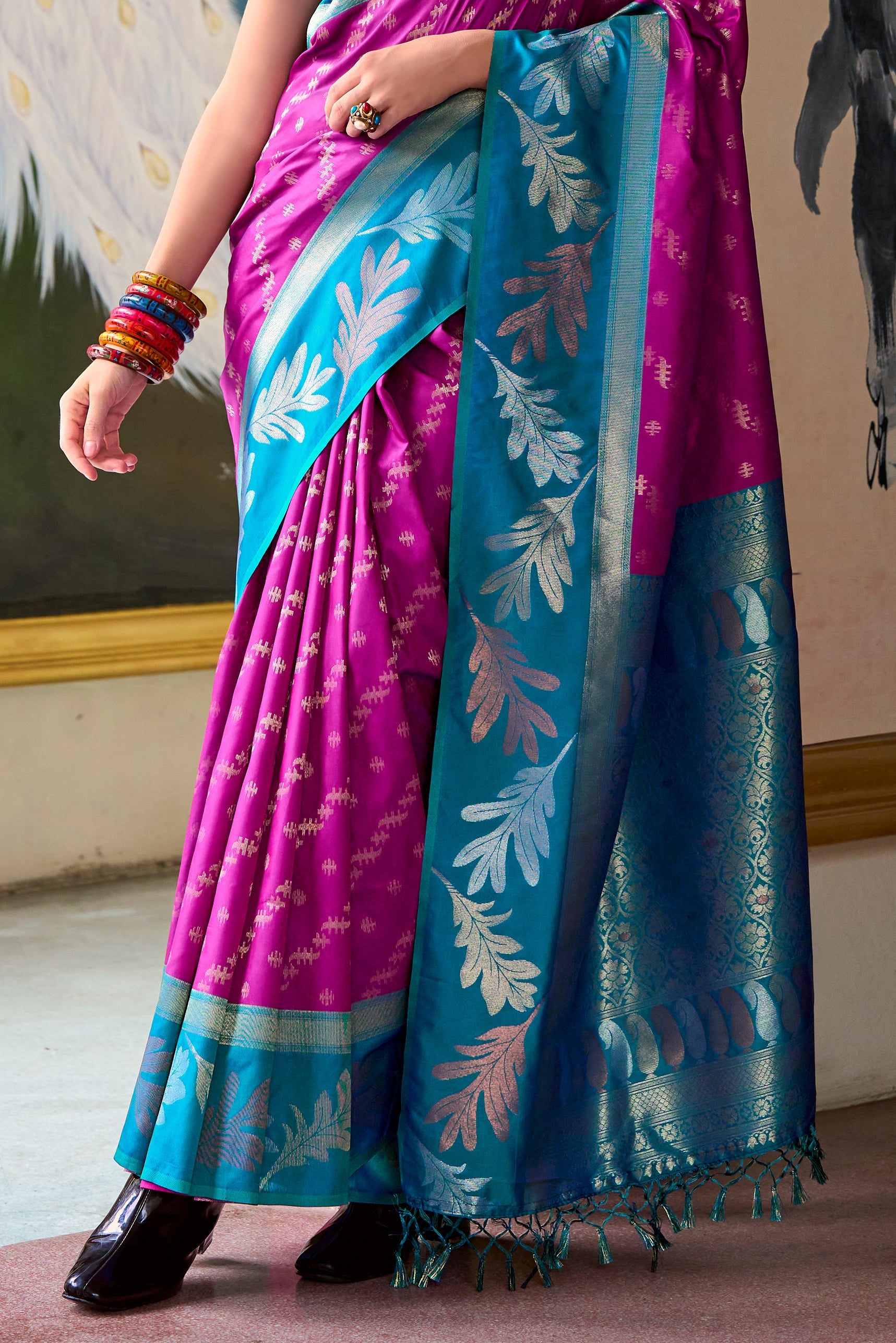 Pink Woven Silk Saree-ZB133603_4_SareeButa.com