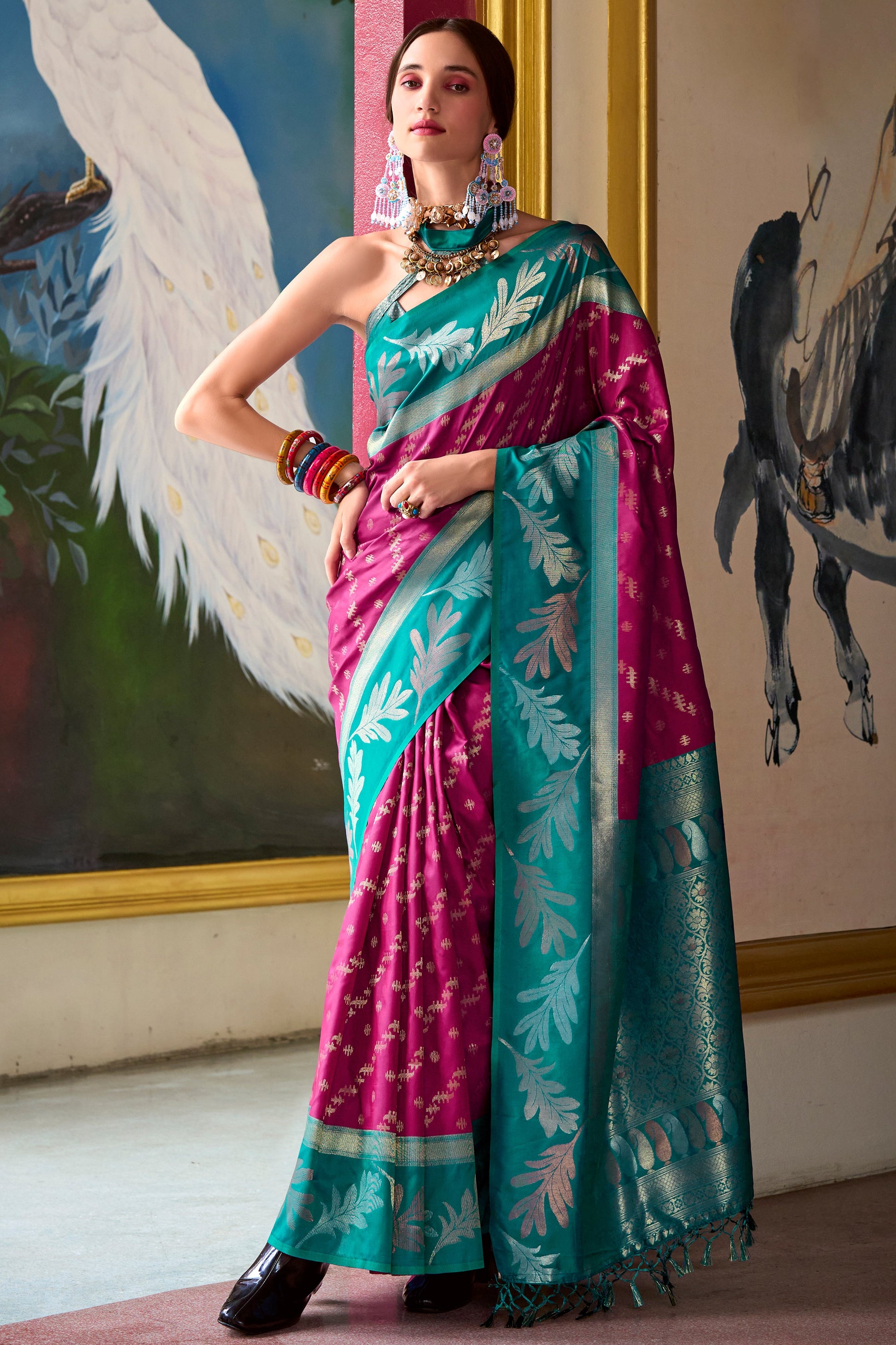 Pink Woven Silk Saree-ZB133606_1_SareeButa.com