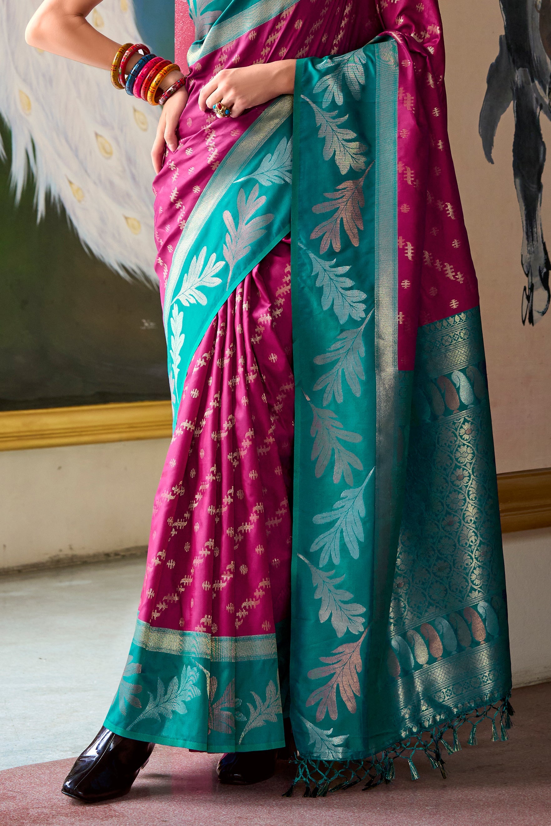 Pink Woven Silk Saree-ZB133606_4_SareeButa.com