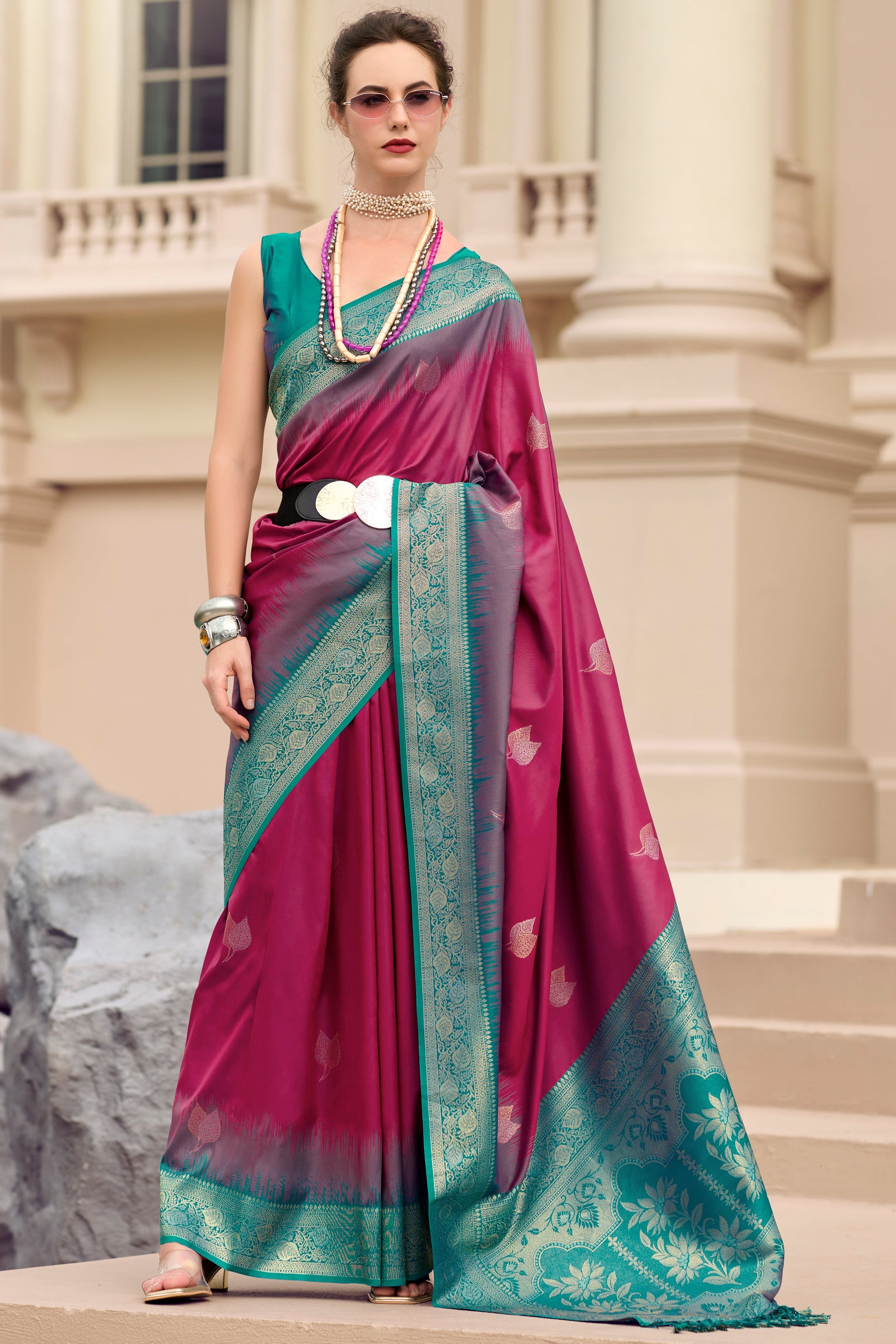 Pink Woven Silk Saree-ZB133776_1_SareeButa.com