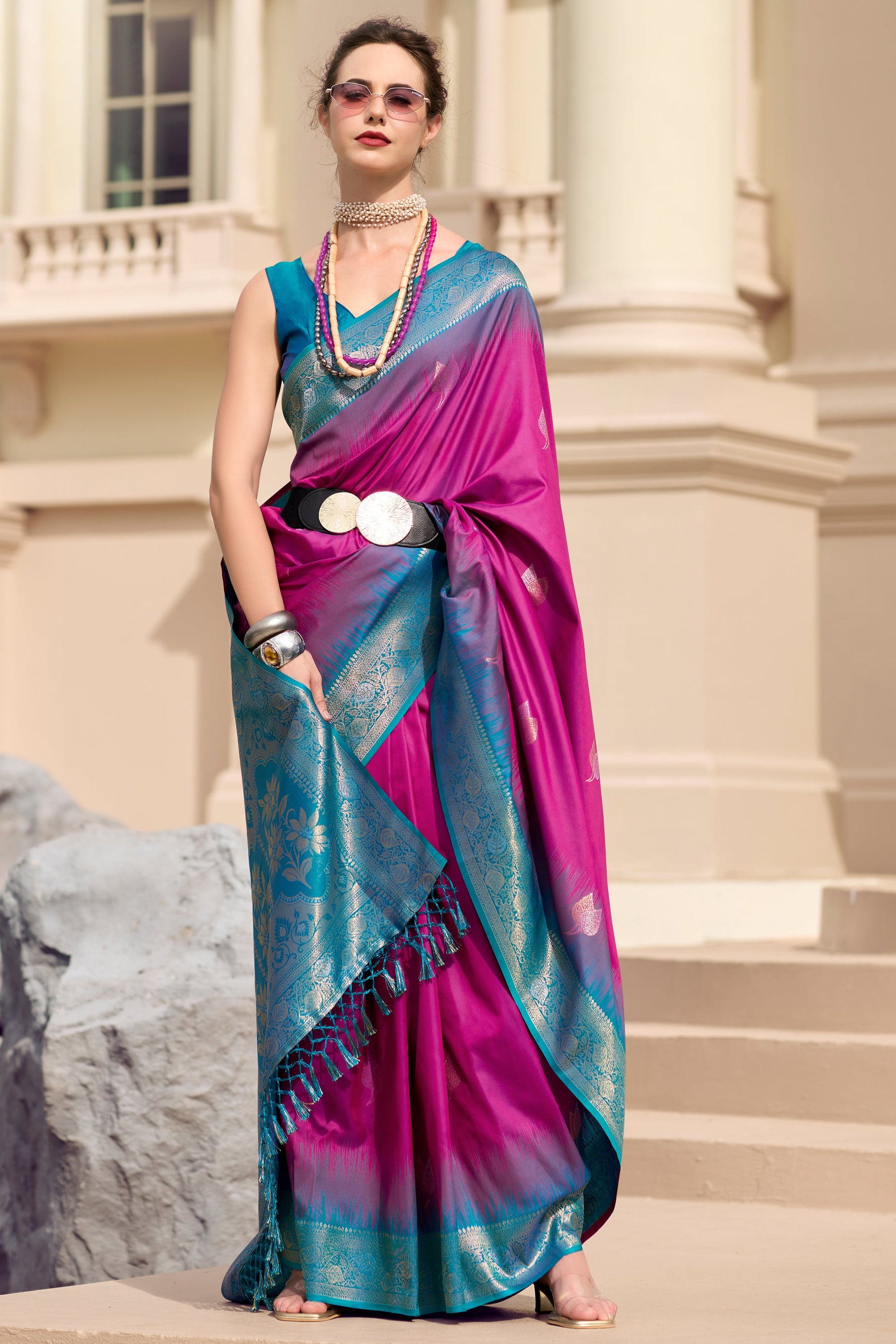 Pink Woven Silk Saree-ZB133779_1_SareeButa.com