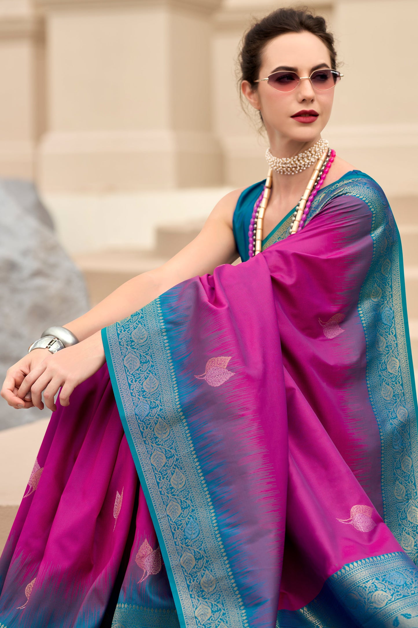 Pink Woven Silk Saree-ZB133779_3_SareeButa.com