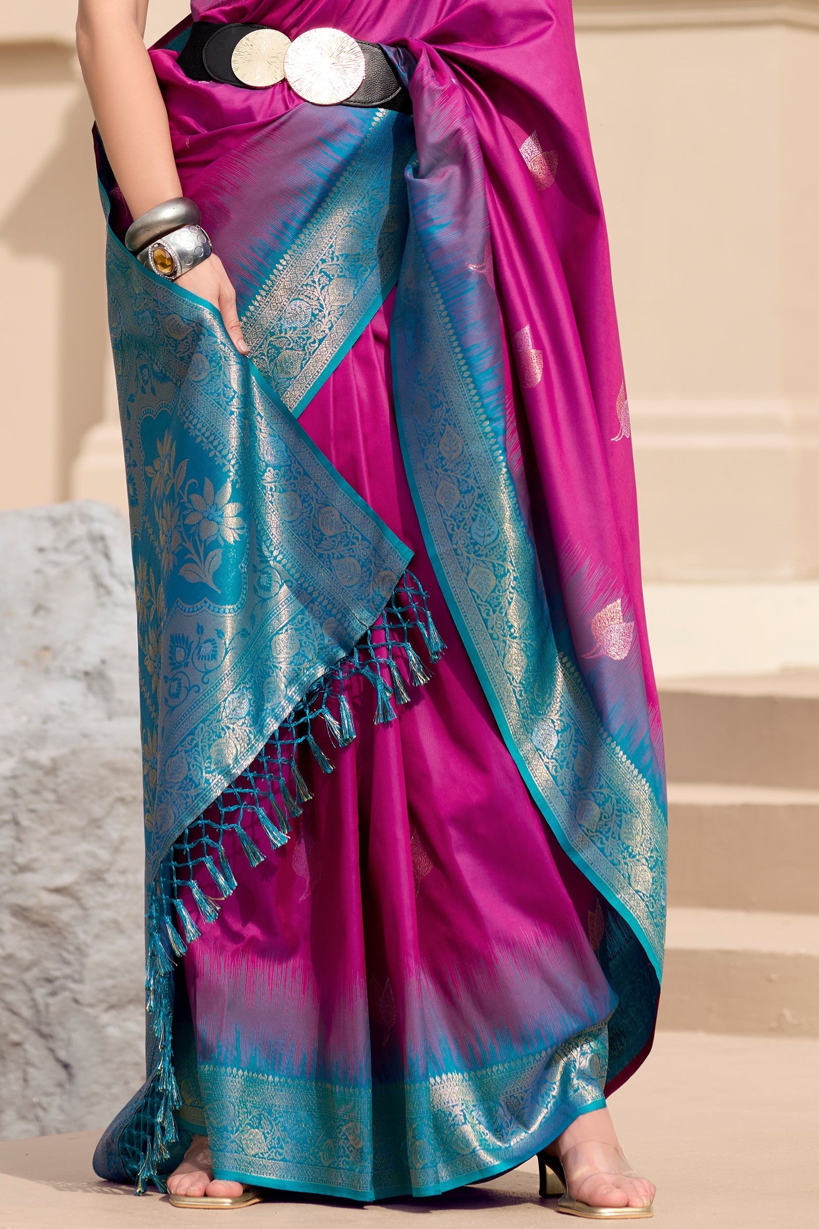 Pink Woven Silk Saree-ZB133779_4_SareeButa.com