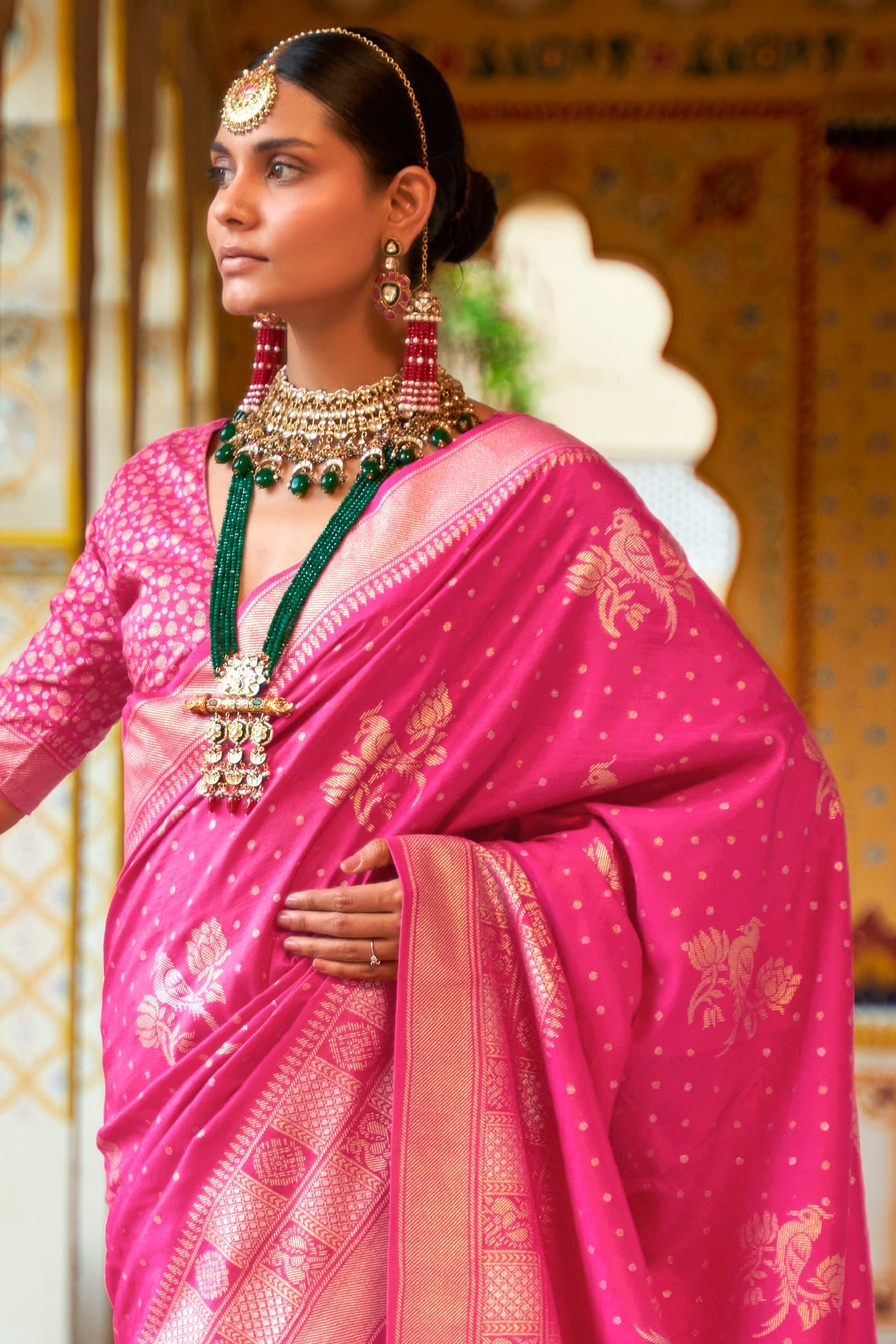 Pink Woven Silk Saree-ZB133830_3_SareeButa.com