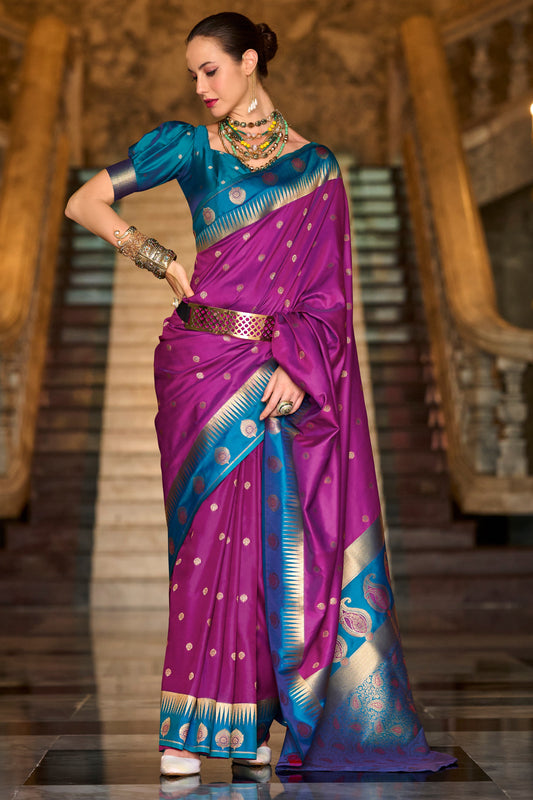 Pink Woven Silk Saree-ZB134685_1_SareeButa.com