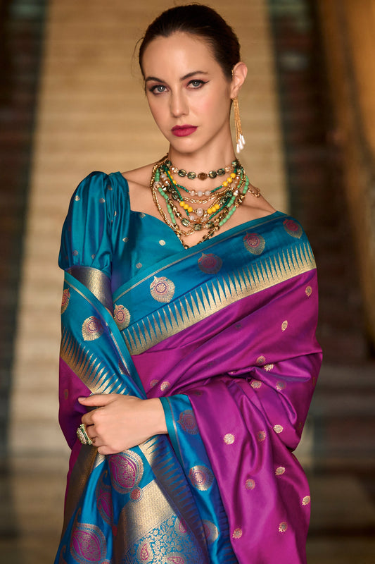 Pink Woven Silk Saree-ZB134685_2_SareeButa.com