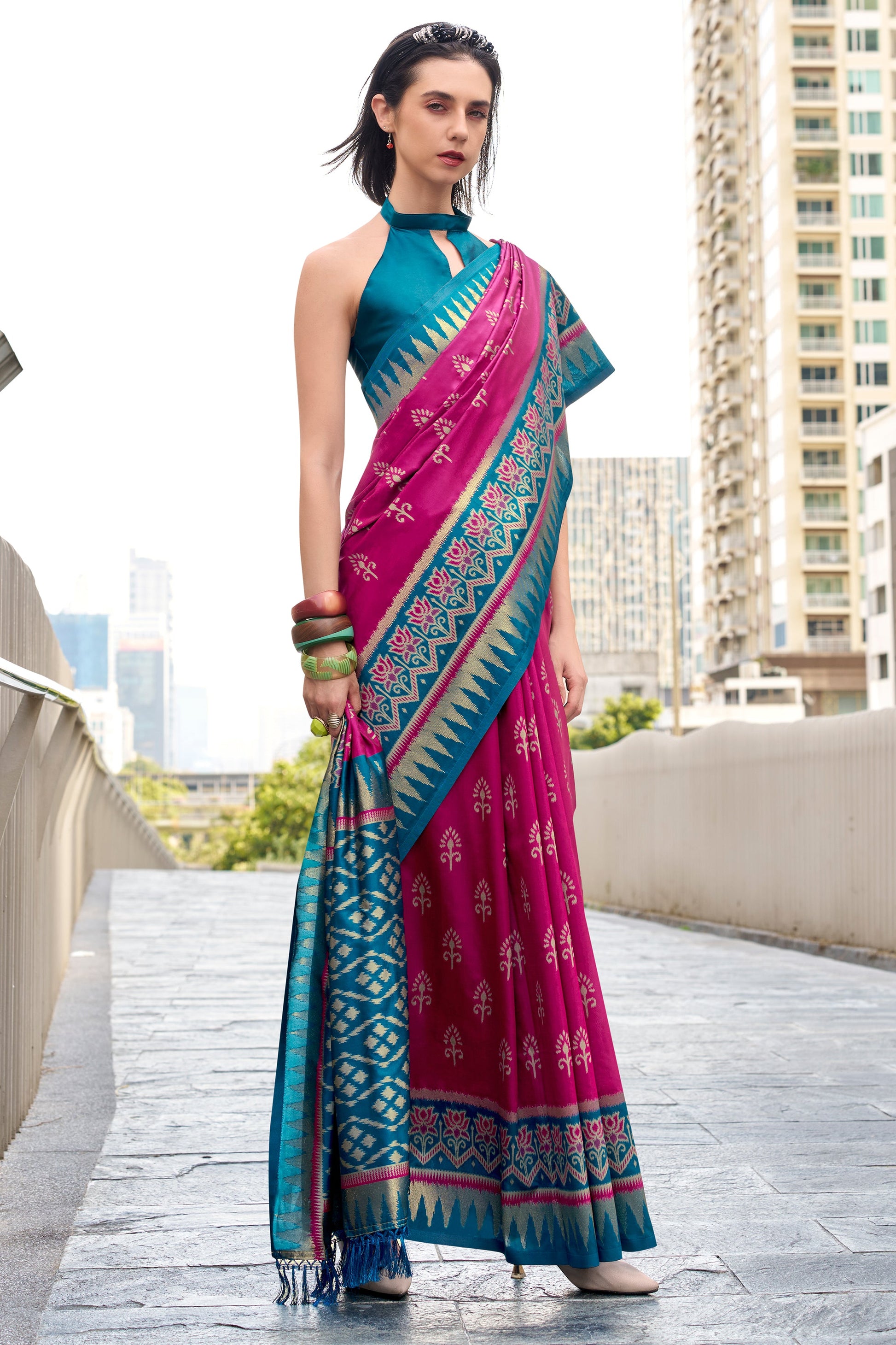 Pink Woven Silk Saree-ZB134694_3_SareeButa.com