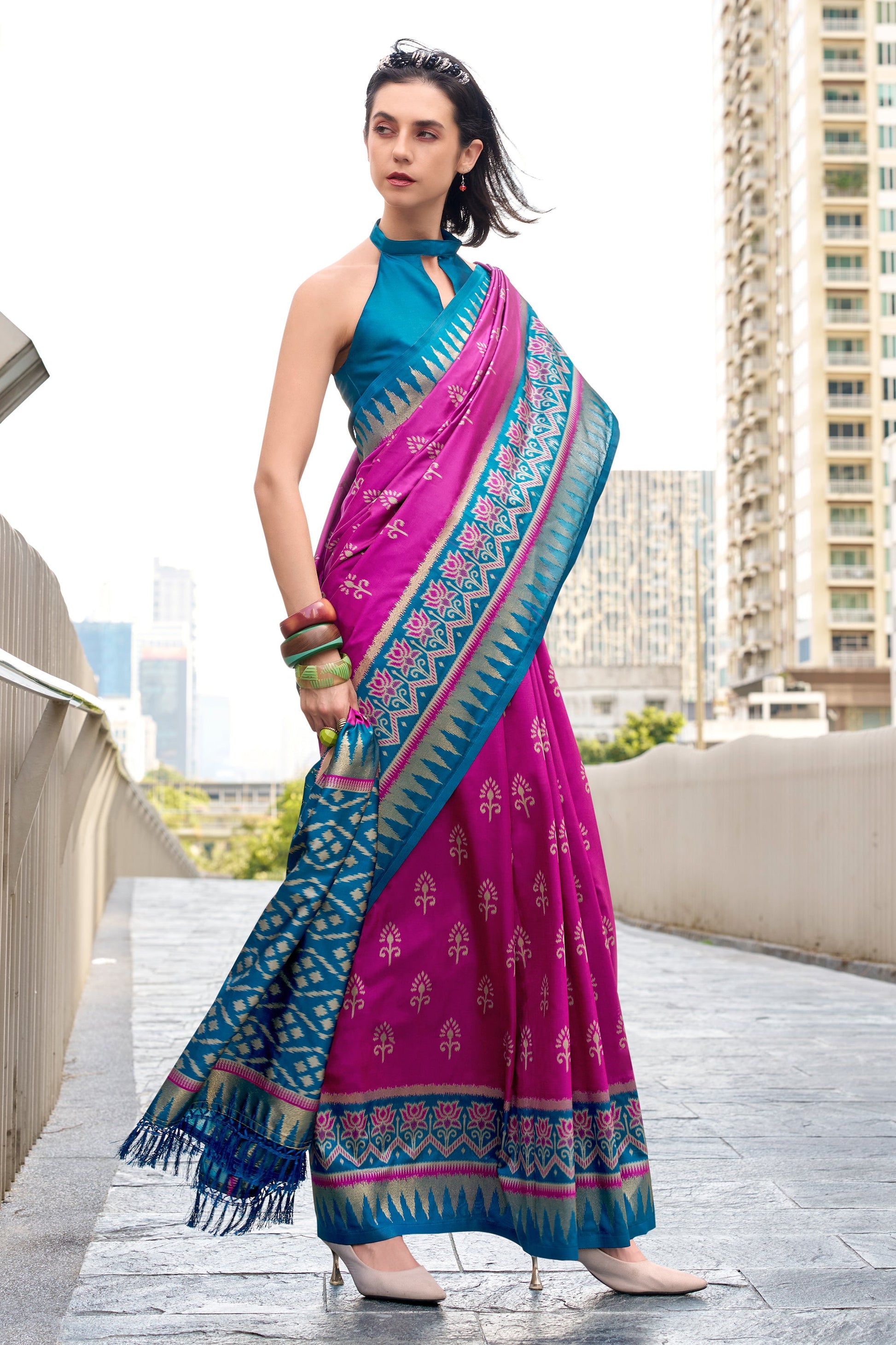 Pink Woven Silk Saree-ZB134697_3_SareeButa.com