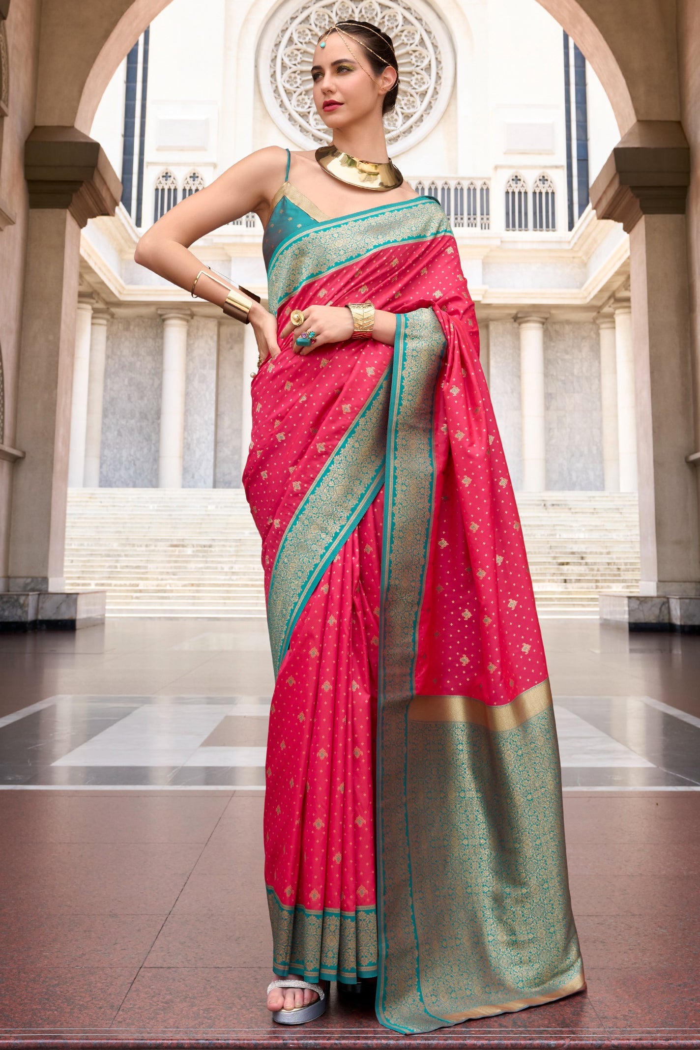Pink Woven Silk Saree-ZB134728_1_SareeButa.com