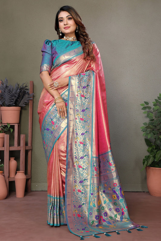 Pink Woven Tissue Silk Paithani Saree-ZB134817_1_SareeButa.com