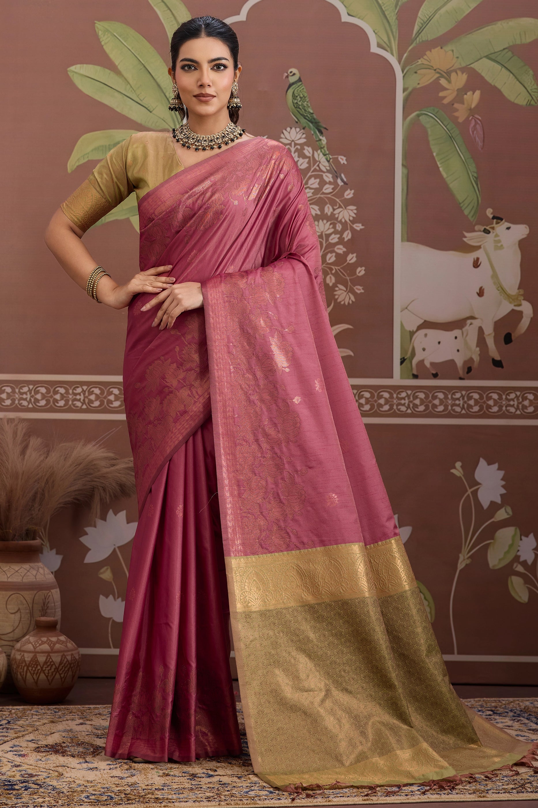 Pink Woven Tussar Silk Saree-SAR12311_1_SareeButa.com