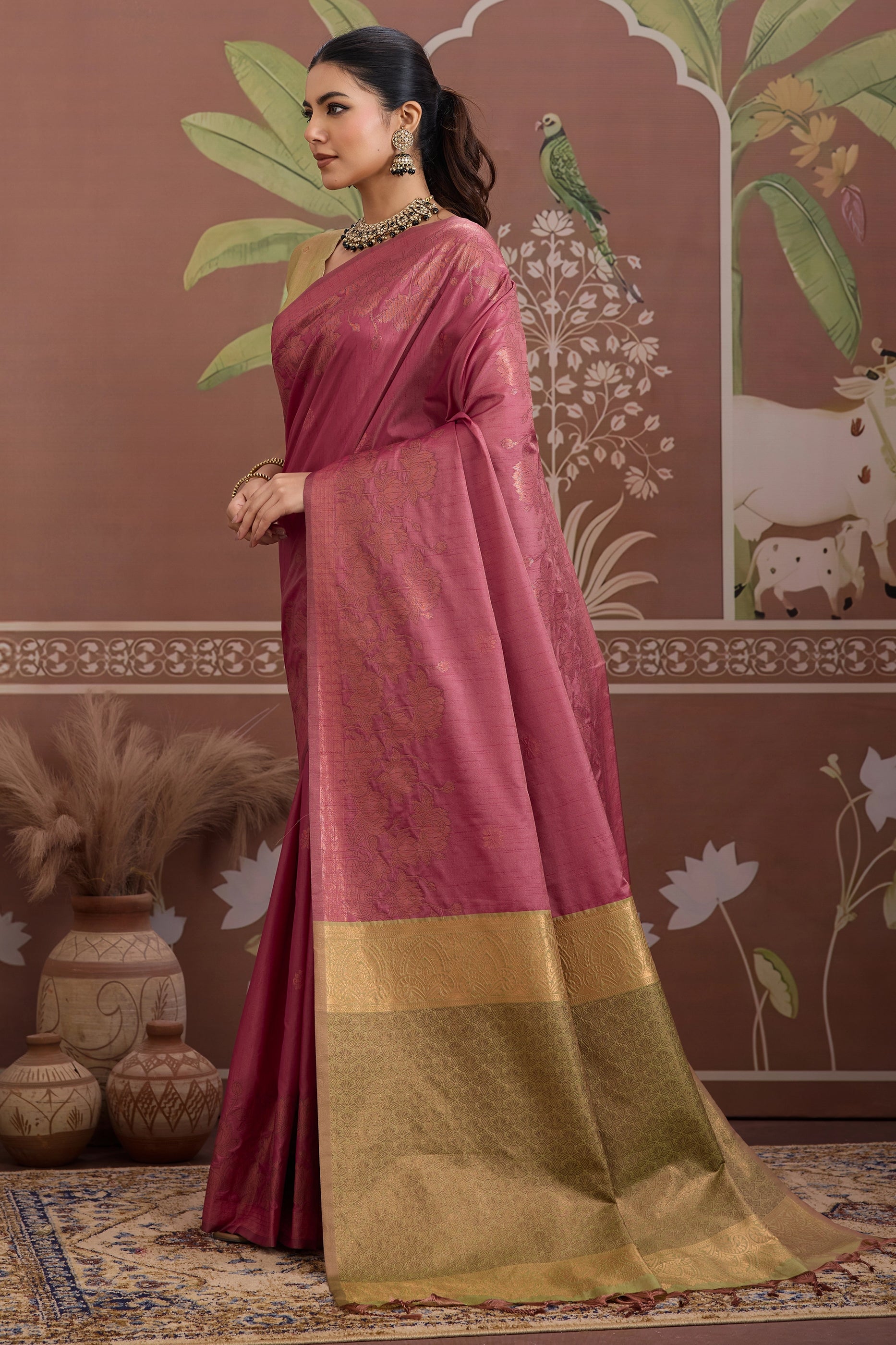 Pink Woven Tussar Silk Saree-SAR12311_2_SareeButa.com