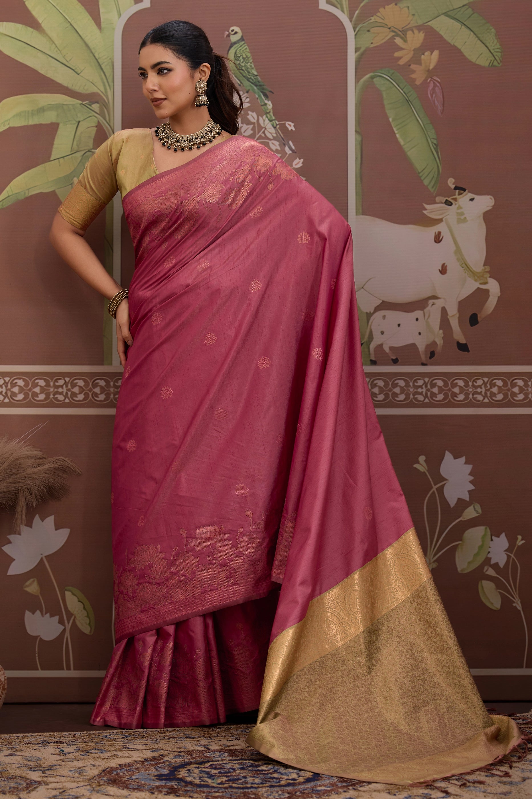 Pink Woven Tussar Silk Saree-SAR12311_3_SareeButa.com