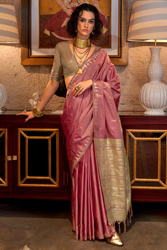 Pink Woven Tussar Silk Saree-ZB133709_1_SareeButa.com