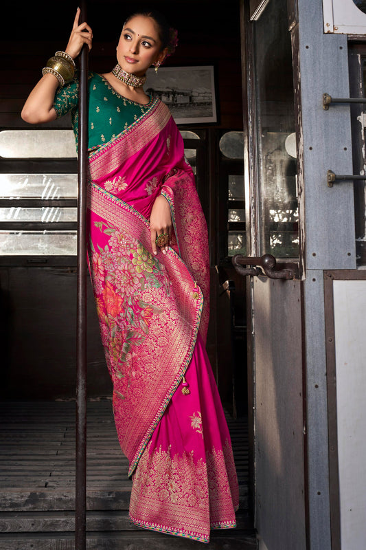 Pink Woven Viscose Silk Saree With Lace Border-ZB134666_1_SareeButa.com