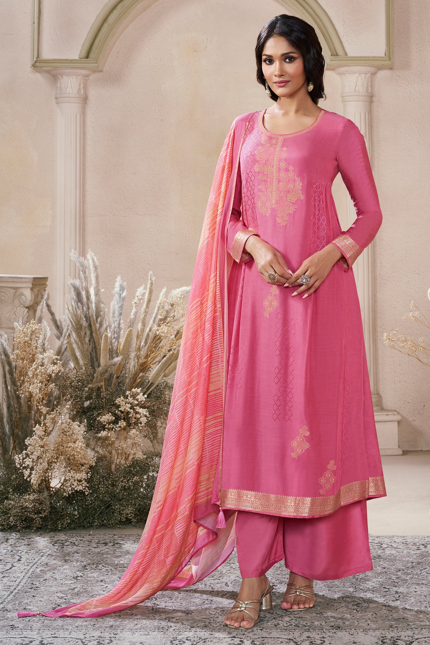 Pink Woven Viscose Muslin Suit-SAR11739_1_SareeButa.com