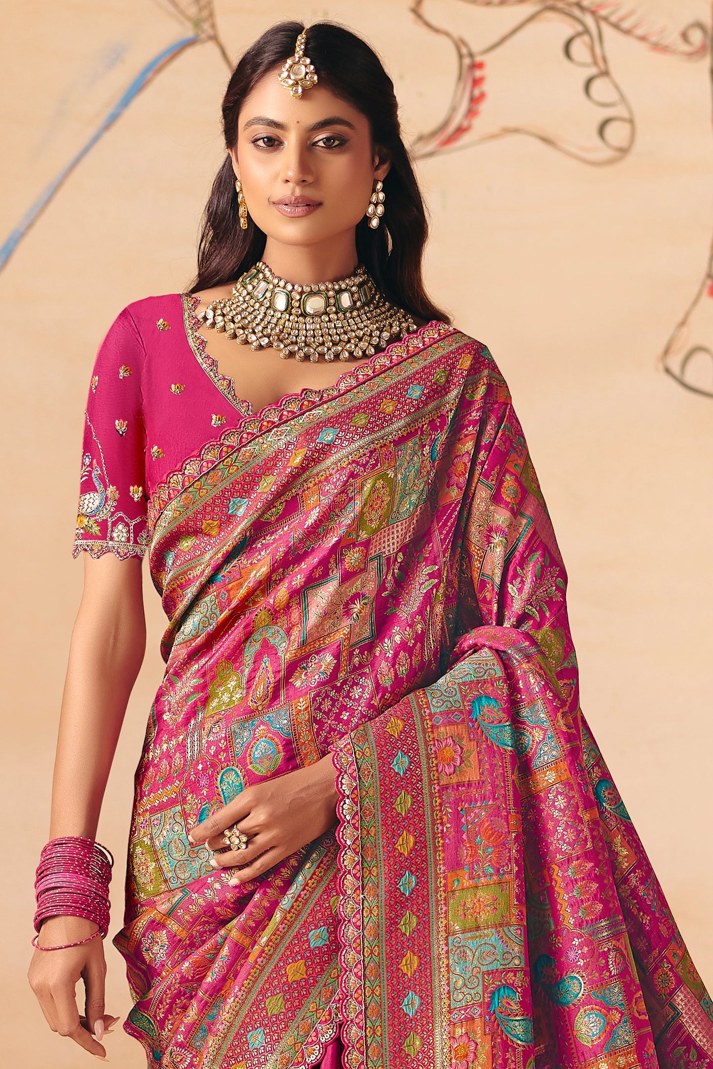 Pink Zari Work Dola Silk Saree With Embroidery-SAR12063_3_SareeButa.com