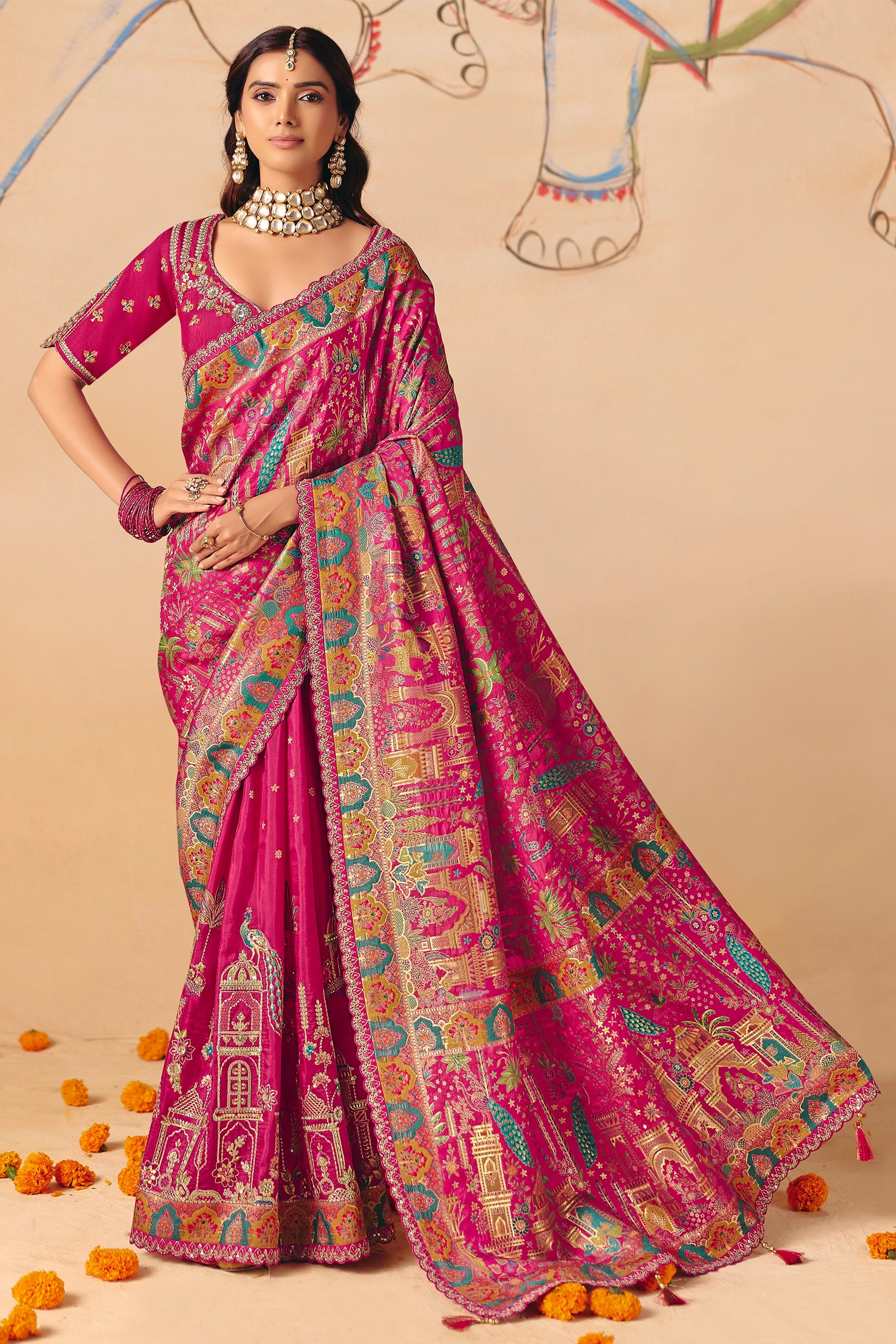 Pink Zari Work Dola Silk Saree With Embroidery-SAR12066_1_SareeButa.com