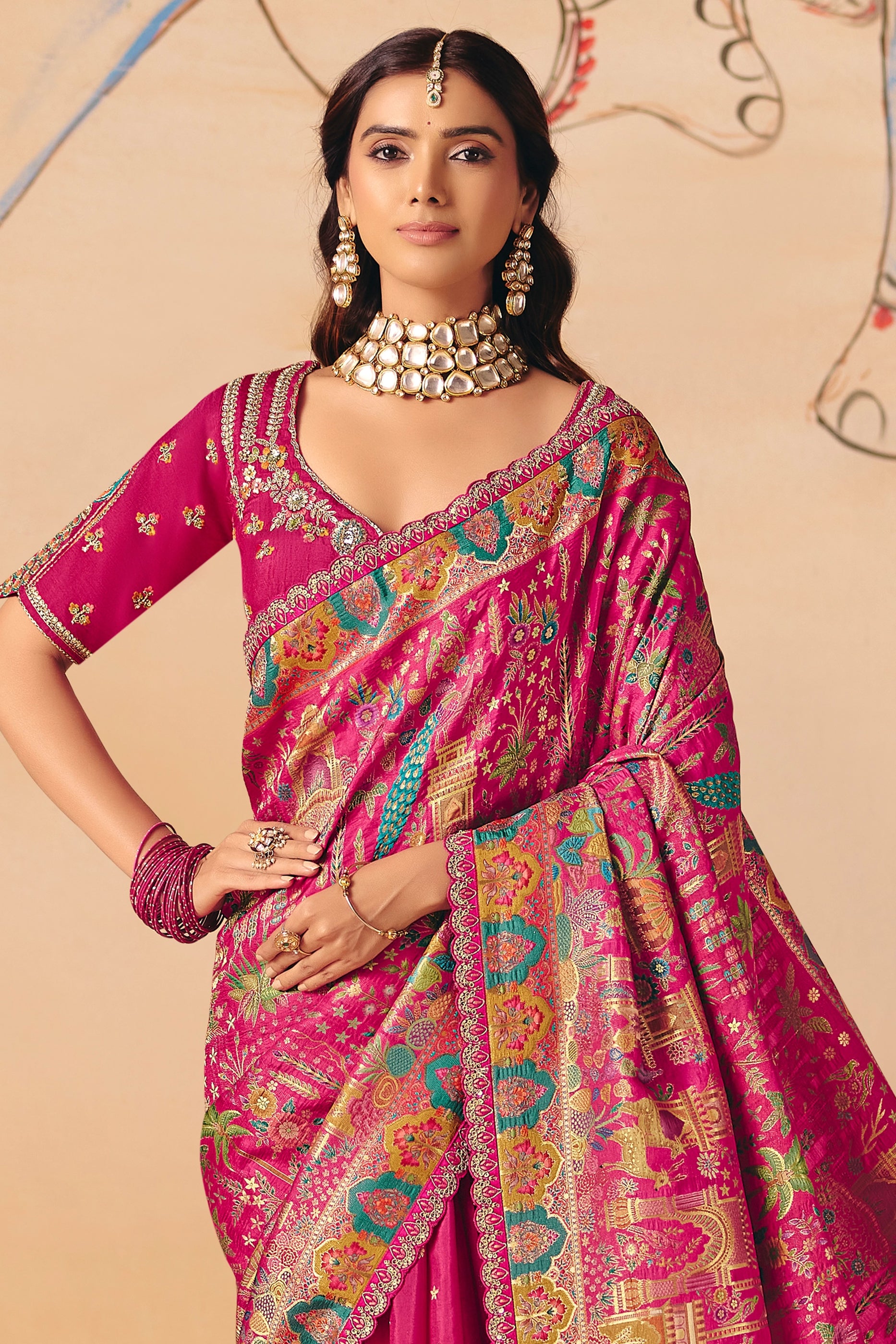 Pink Zari Work Dola Silk Saree With Embroidery-SAR12066_4_SareeButa.com