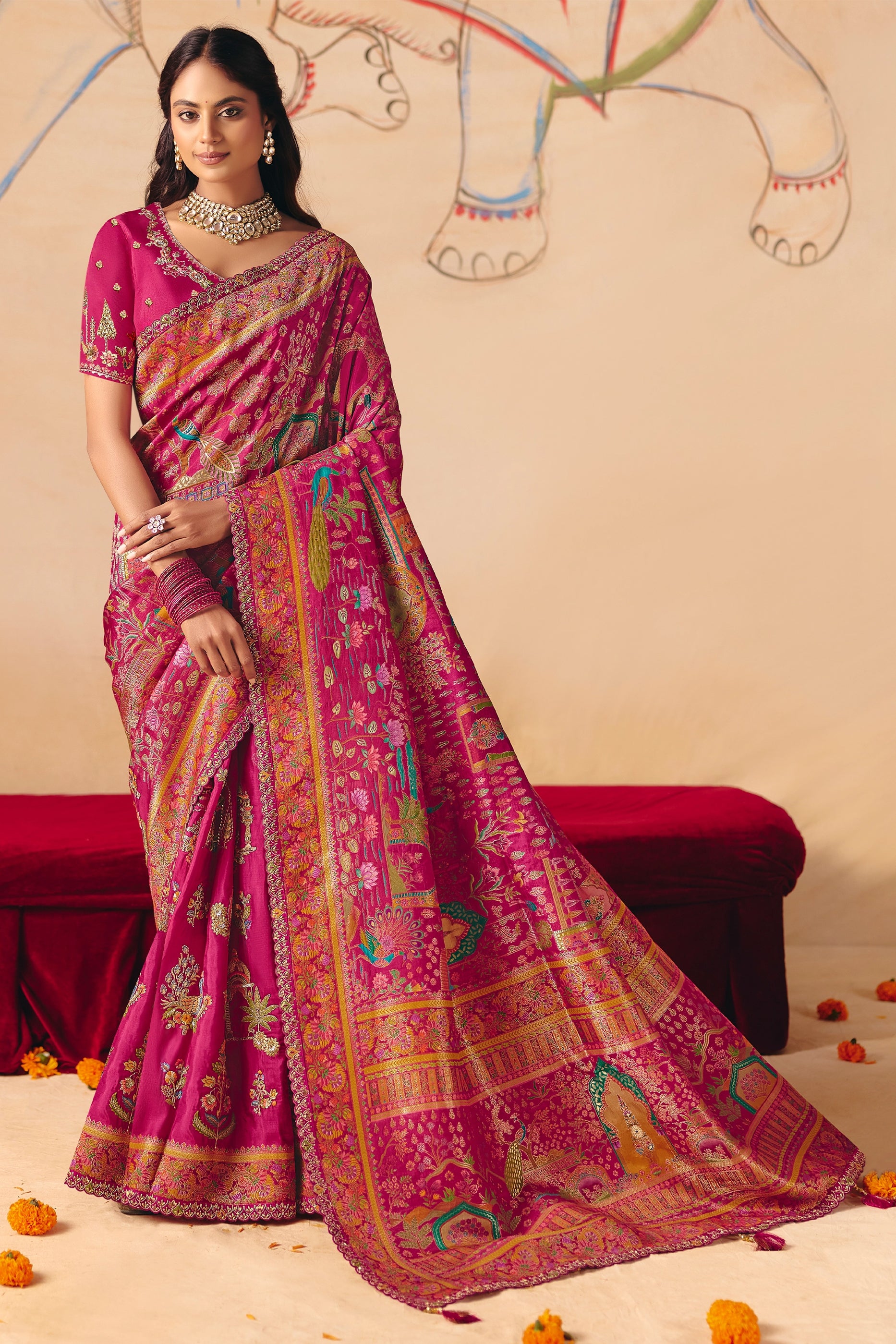 Pink Zari Work Dola Silk Saree With Embroidery-SAR12069_1_SareeButa.com