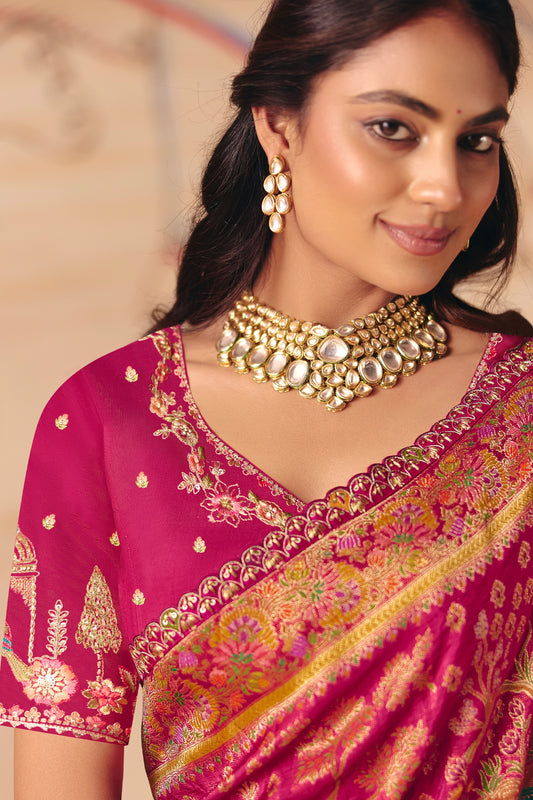 Pink Zari Work Dola Silk Saree With Embroidery-SAR12069_2_SareeButa.com