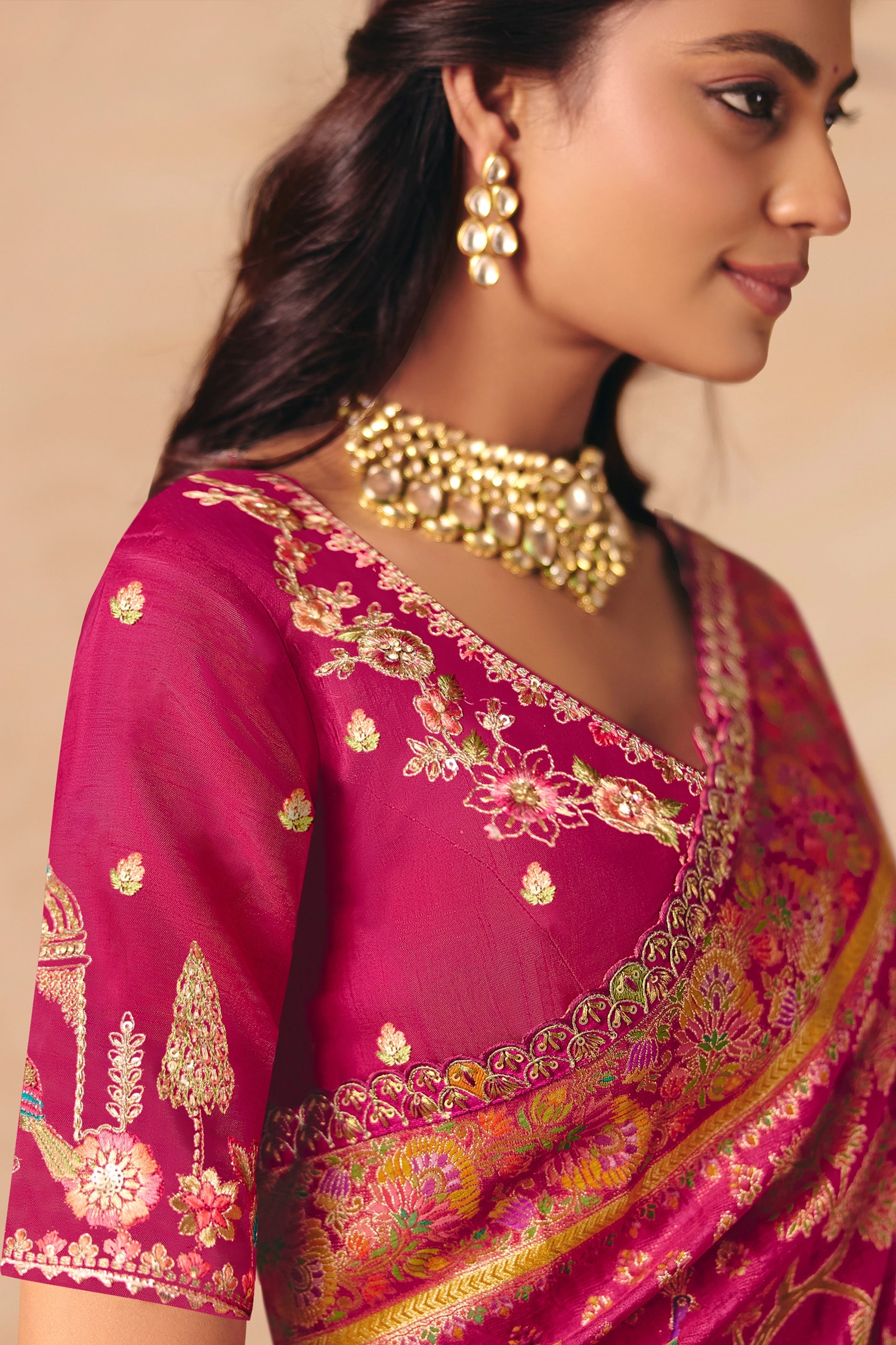 Pink Zari Work Dola Silk Saree With Embroidery-SAR12069_3_SareeButa.com