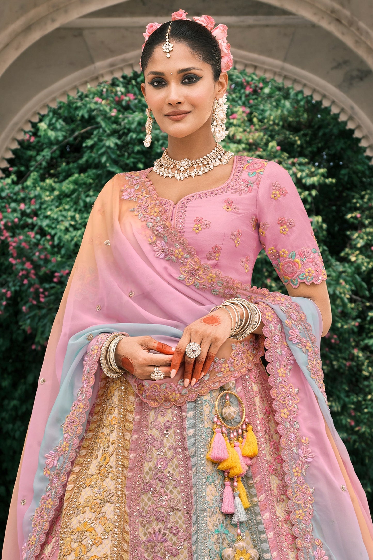 Pink and Blue Semi-Stitched Embroidered Silk Lehenga-SAR10434_3_SareeButa.com