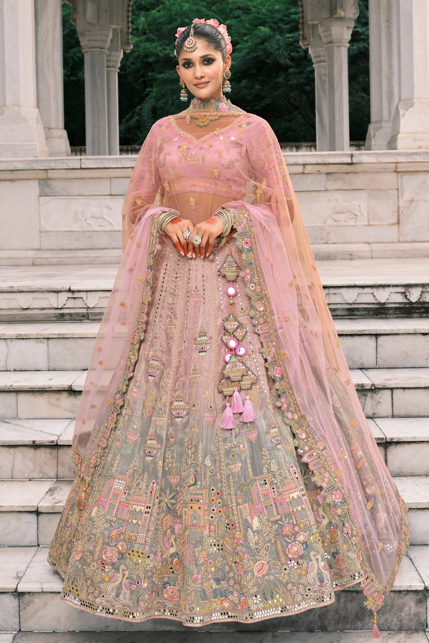 Pink and Grey Semi-Stitched Embroidered Silk Lehenga-SAR10436_4_SareeButa.com