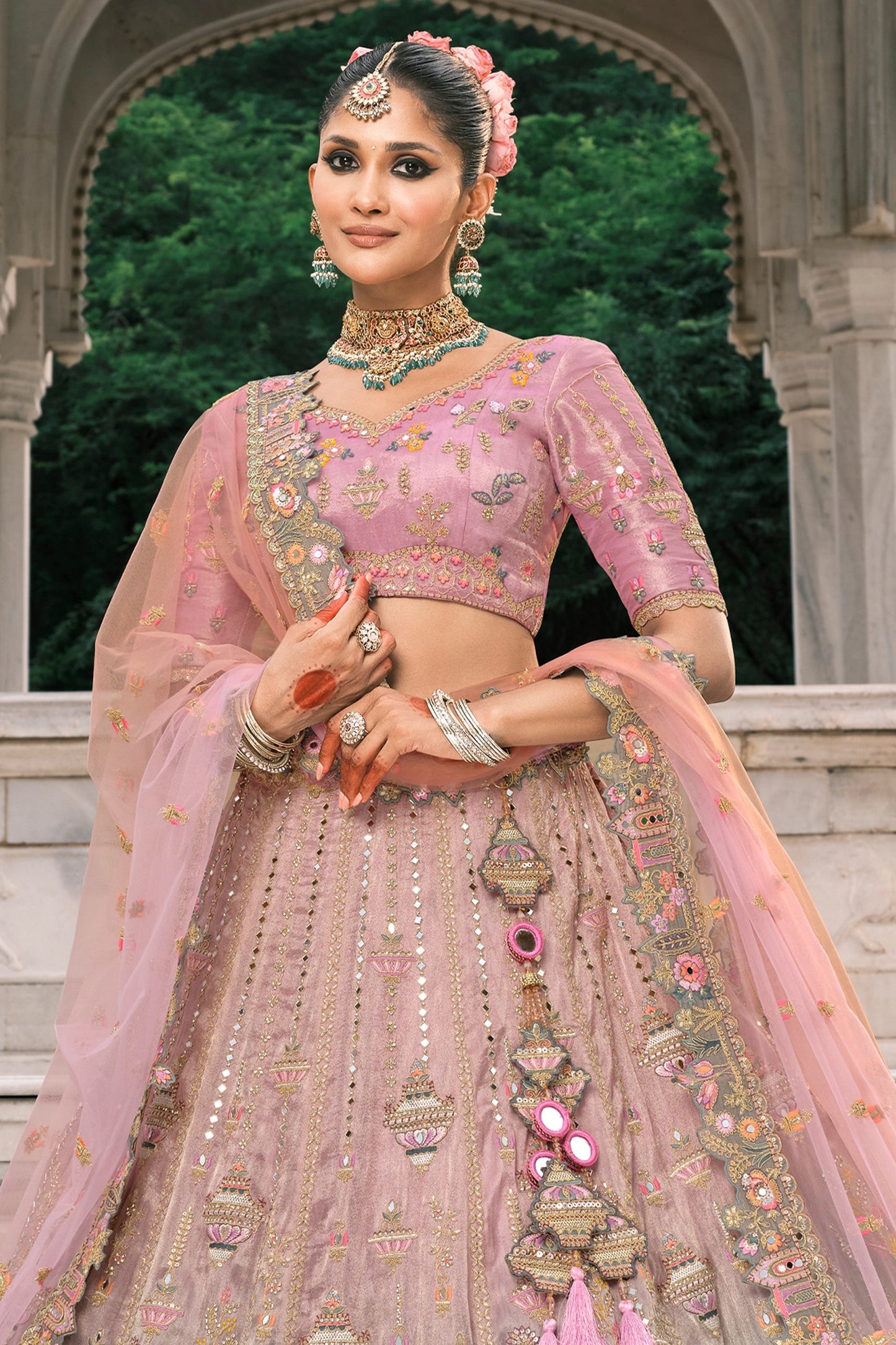 Pink and Grey Semi-Stitched Embroidered Silk Lehenga-SAR10436_5_SareeButa.com