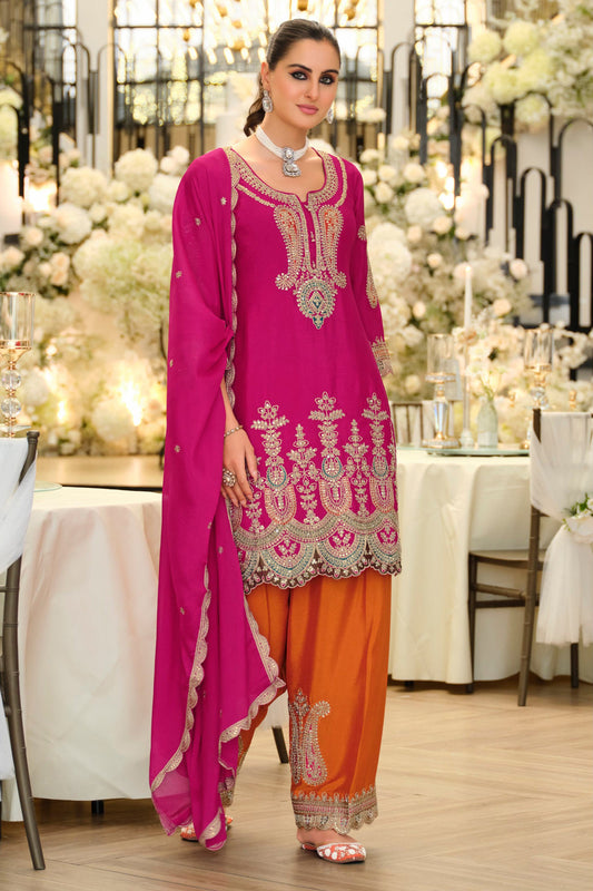 Pink and Orange Readymade Embroidered Chinon Suit-SAR11673_1_SareeButa.com