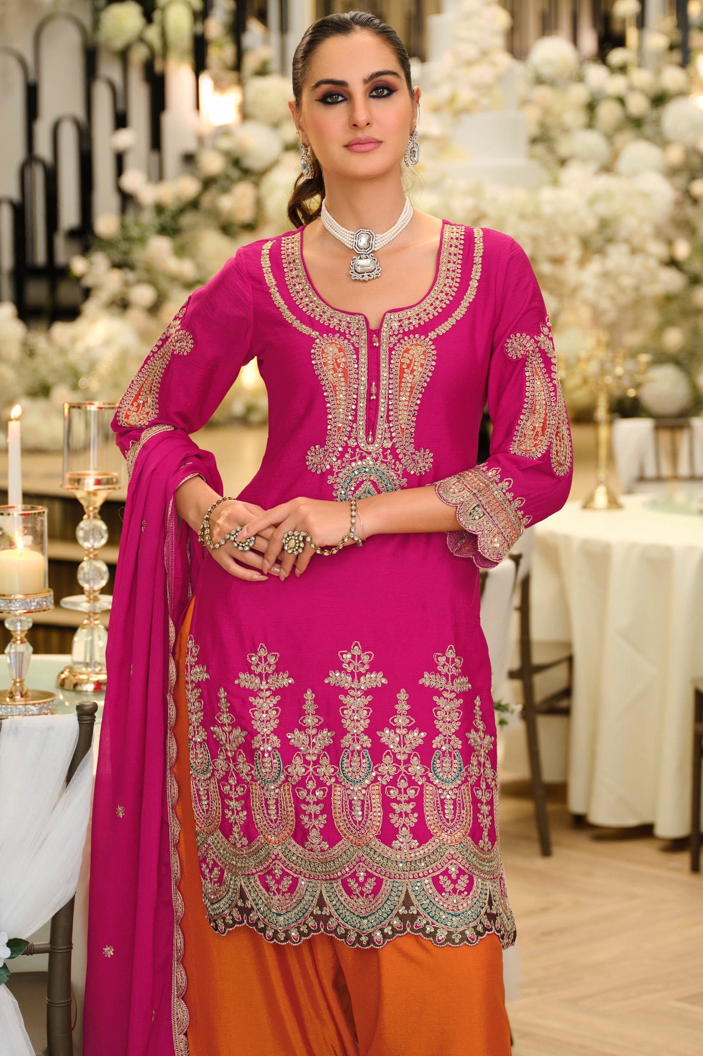 Pink and Orange Readymade Embroidered Chinon Suit-SAR11673_2_SareeButa.com
