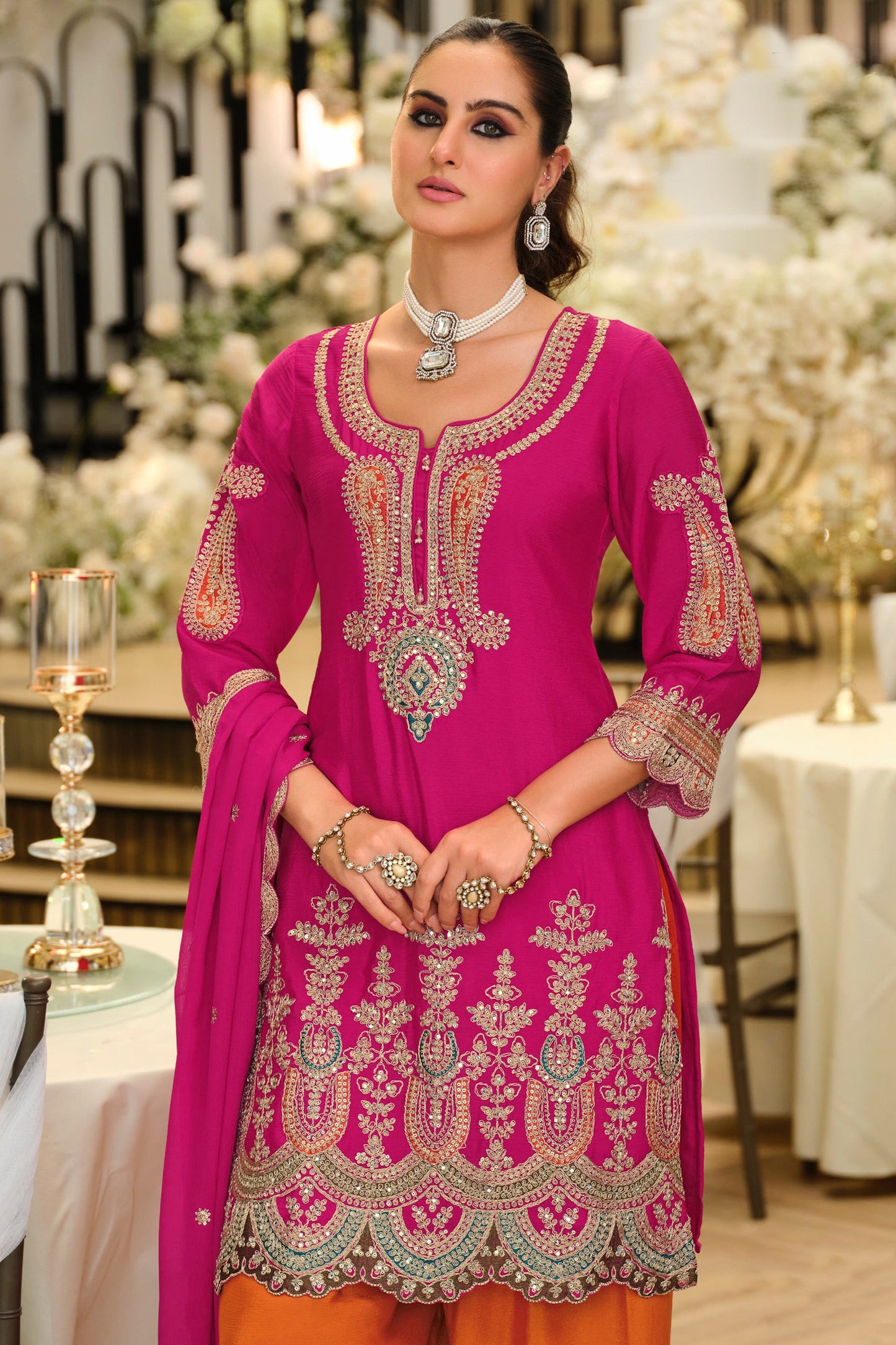 Pink and Orange Readymade Embroidered Chinon Suit-SAR11673_3_SareeButa.com