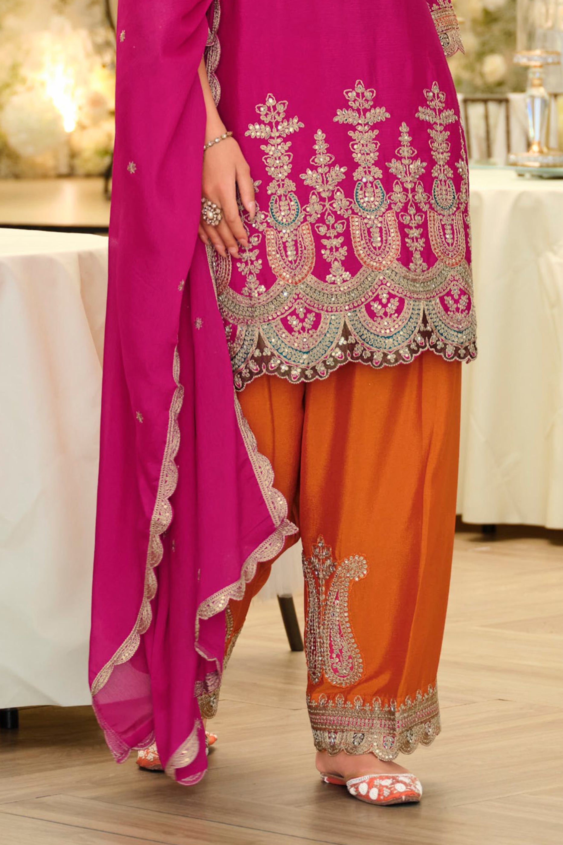 Pink and Orange Readymade Embroidered Chinon Suit-SAR11673_5_SareeButa.com