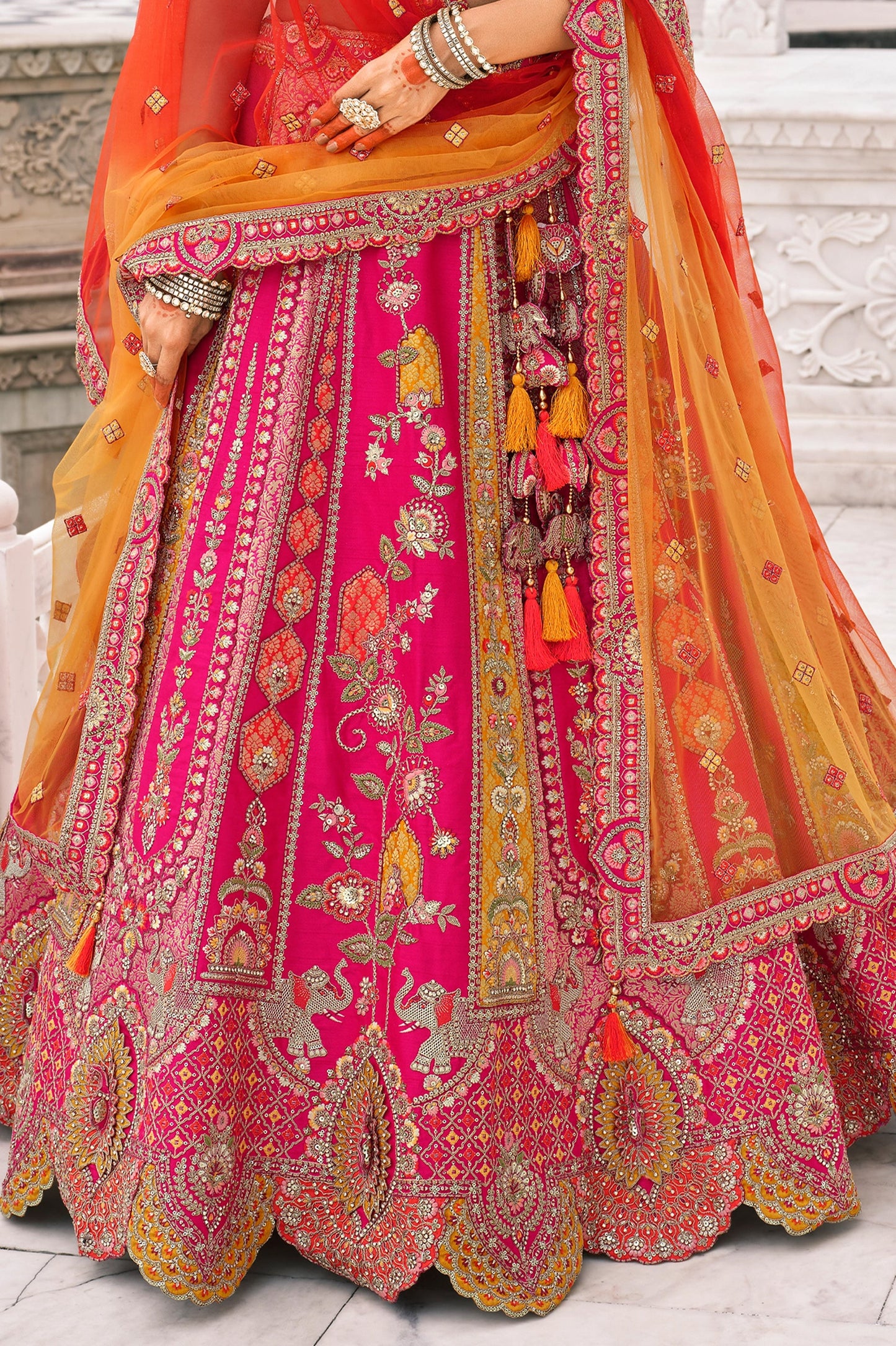 Pink and Orange Semi-Stitched Embroidered Silk Lehenga-SAR10430_5_SareeButa.com