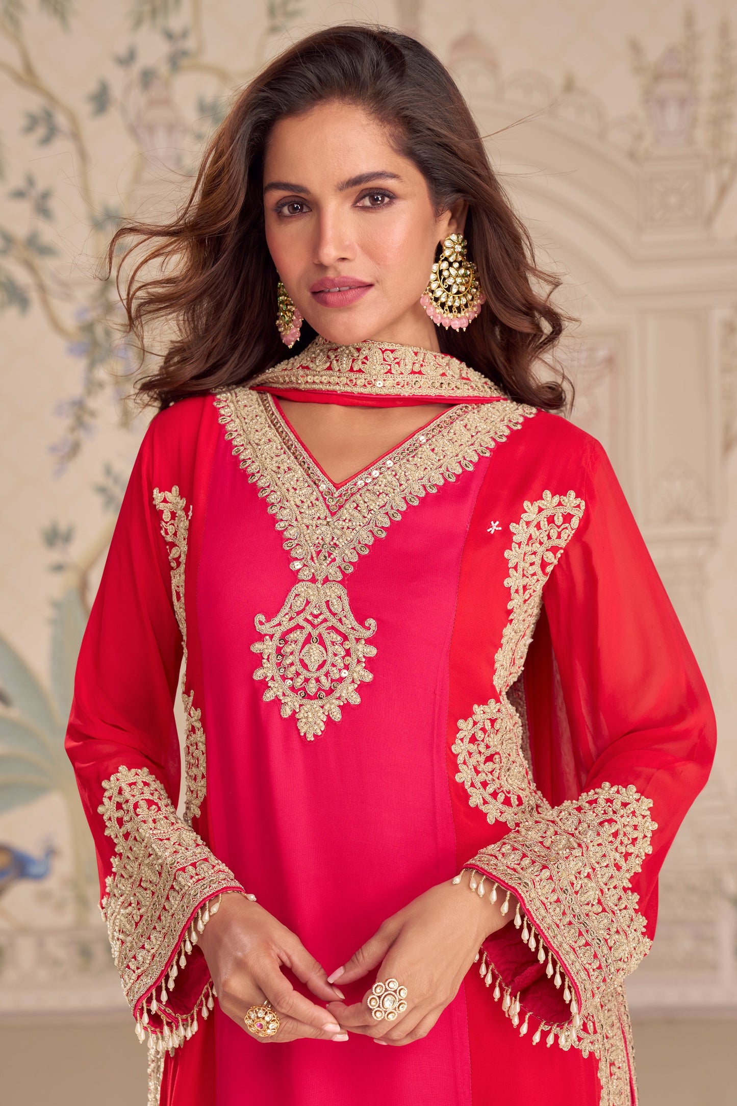 Pink and Red Readymade Embroidered Georgette Suit-SAR11961_2_SareeButa.com