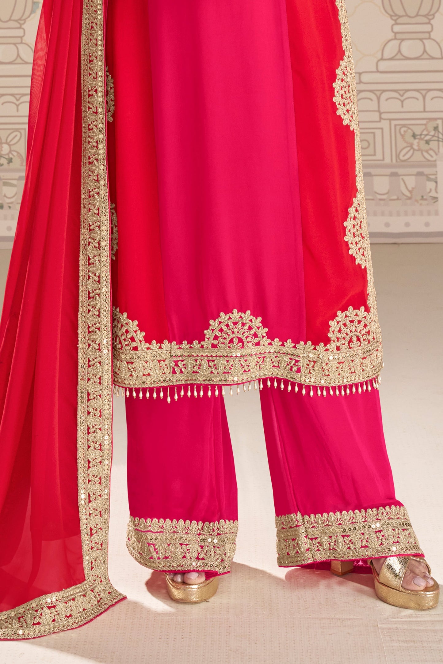 Pink and Red Readymade Embroidered Georgette Suit-SAR11961_4_SareeButa.com
