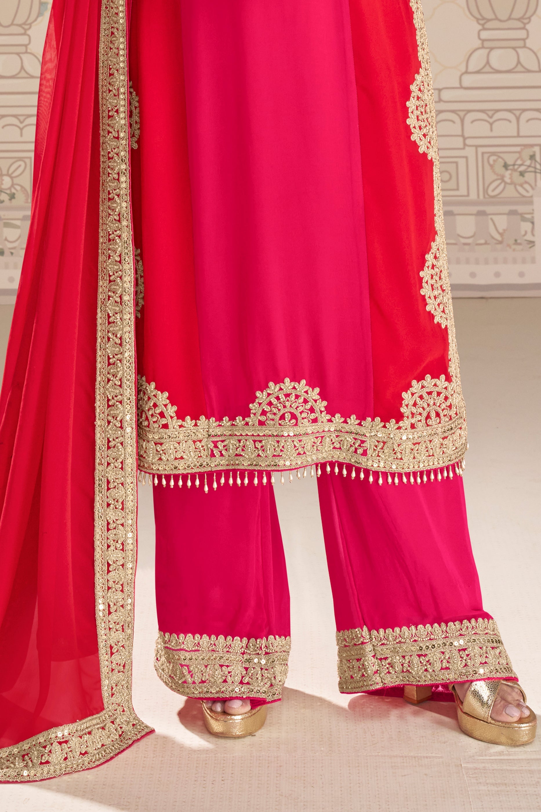 Pink and Red Readymade Embroidered Georgette Suit-SAR11961_4_SareeButa.com
