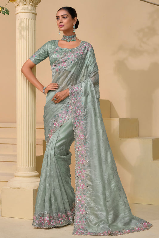 Pista Green Pure Banarasi Tuscany Saree-ZB132778_1