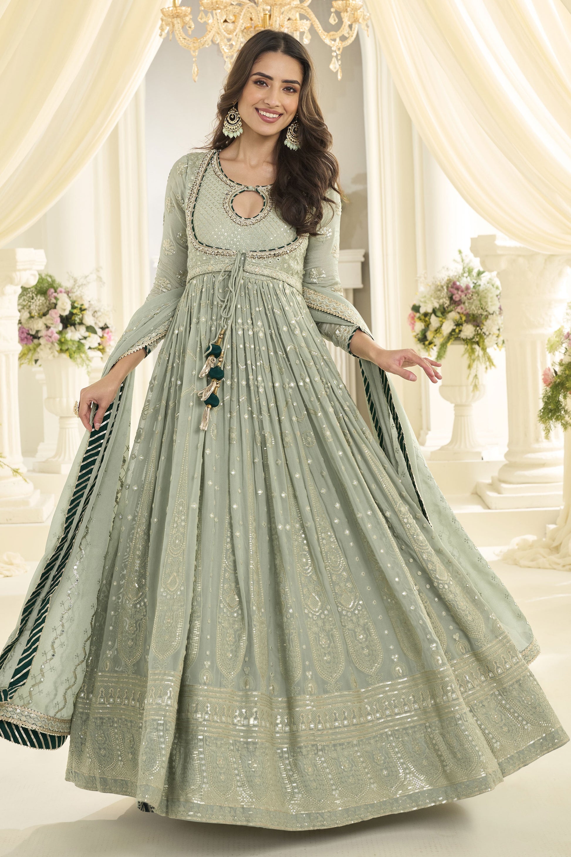 Pista Green Readymade Georgette Gown with Dupatta-SS1015_1_SareeButa.com