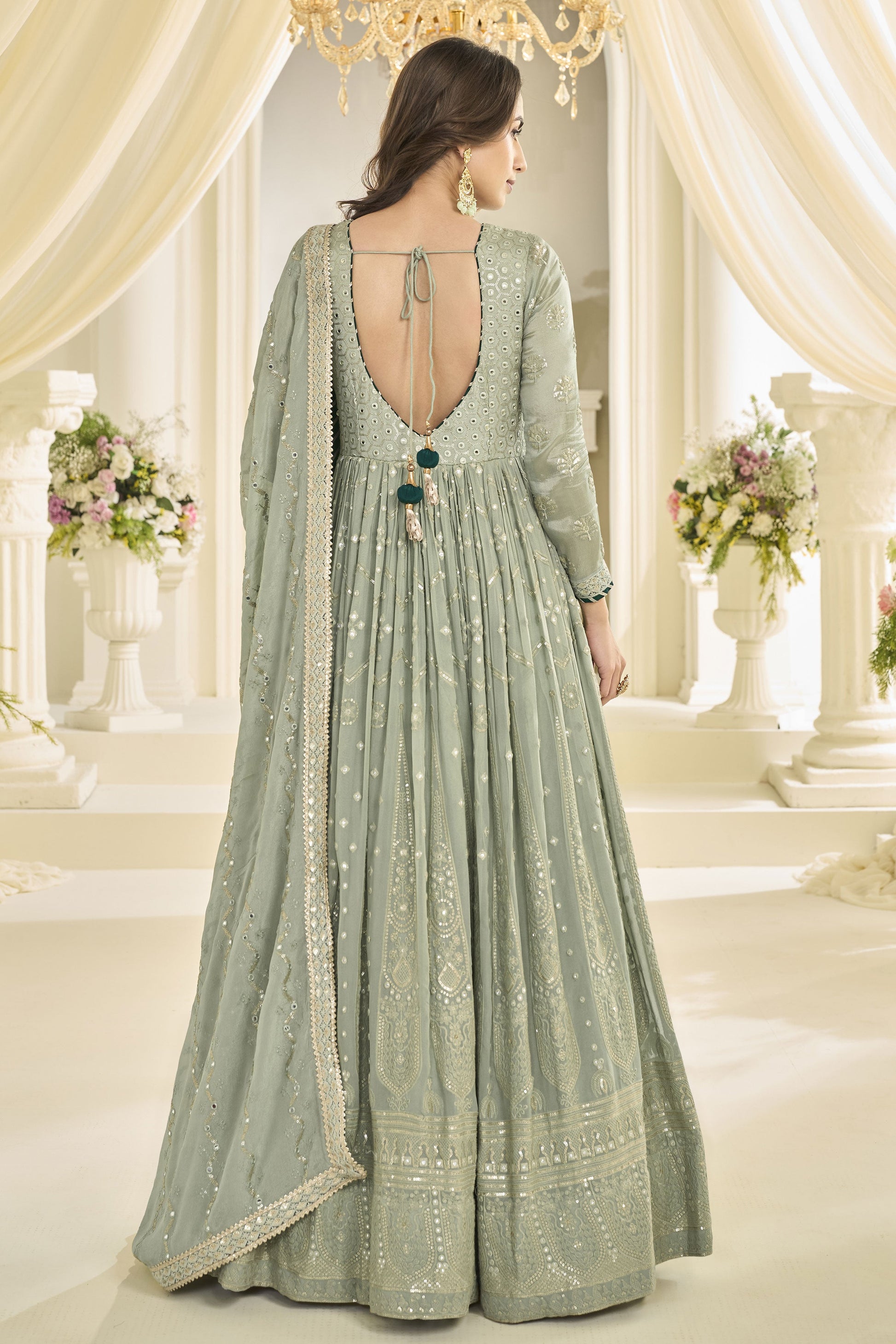 Pista Green Readymade Georgette Gown with Dupatta-SS1015_3_SareeButa.com