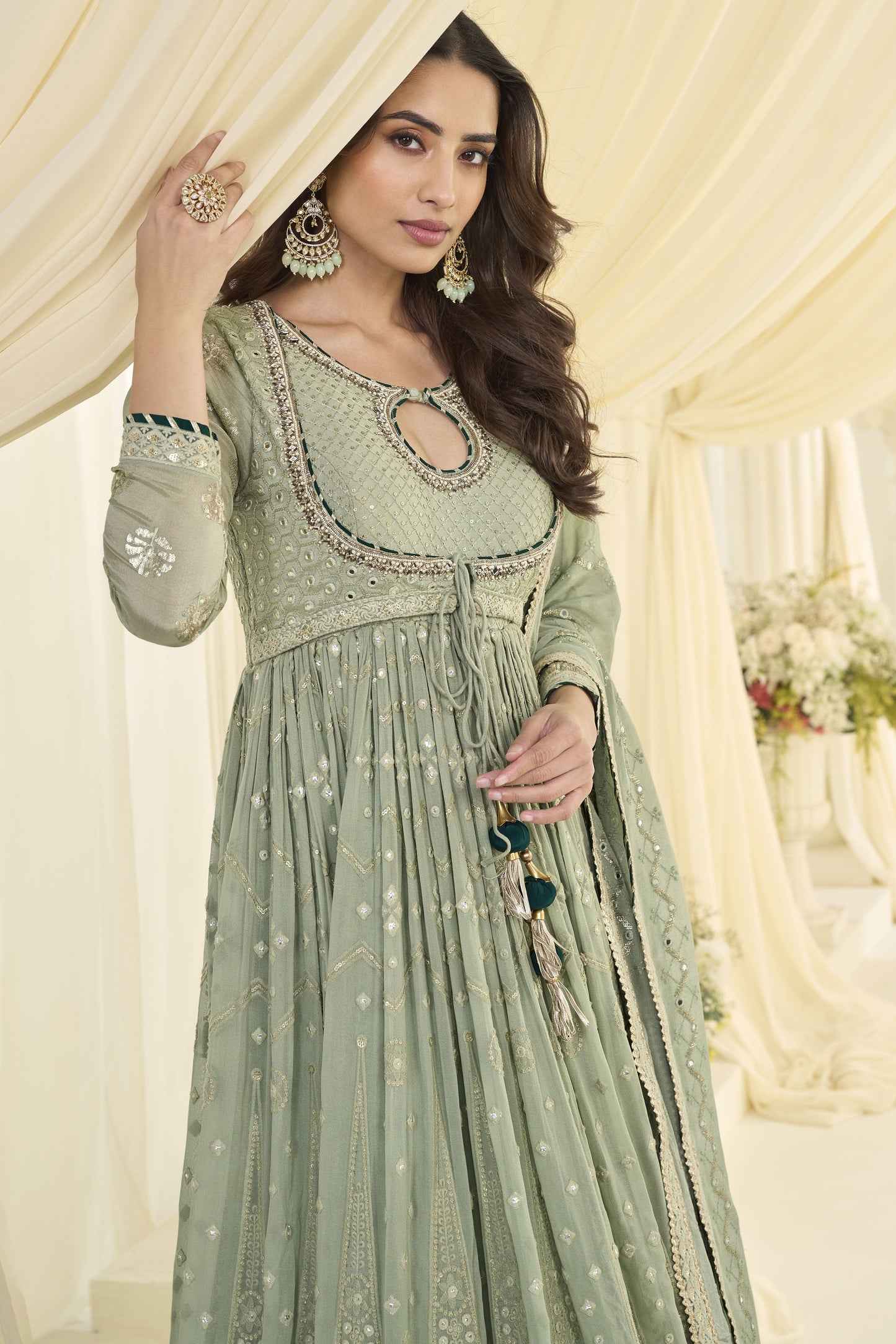 Pista Green Readymade Georgette Gown with Dupatta-SS1015_4_SareeButa.com