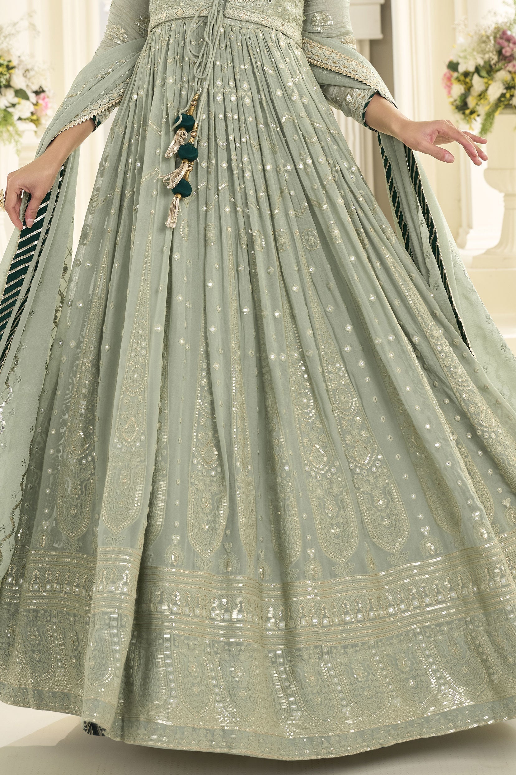 Pista Green Readymade Georgette Gown with Dupatta-SS1015_5_SareeButa.com