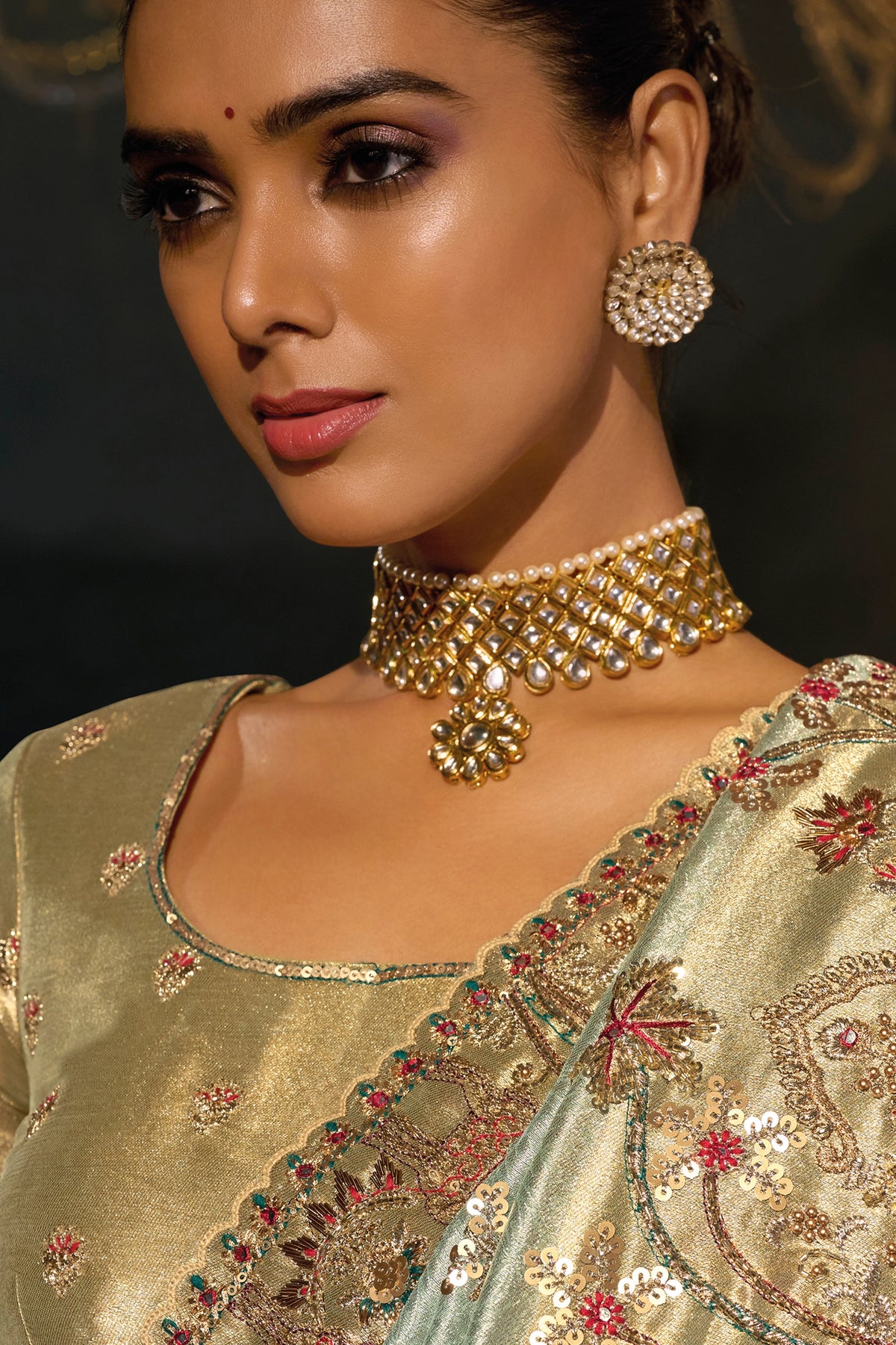 Pista Embroidered Heavy Work Silk Saree-SAR13267_2_SareeButa.com