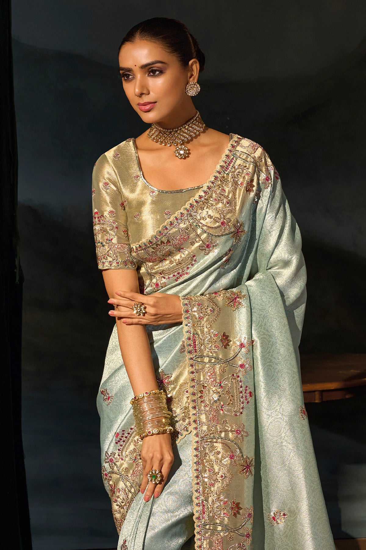 Pista Embroidered Heavy Work Silk Saree-SAR13267_4_SareeButa.com