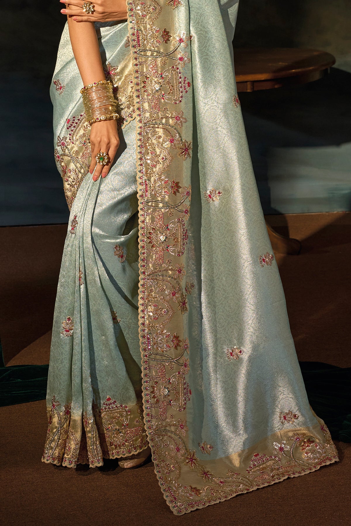 Pista Embroidered Heavy Work Silk Saree-SAR13267_5_SareeButa.com